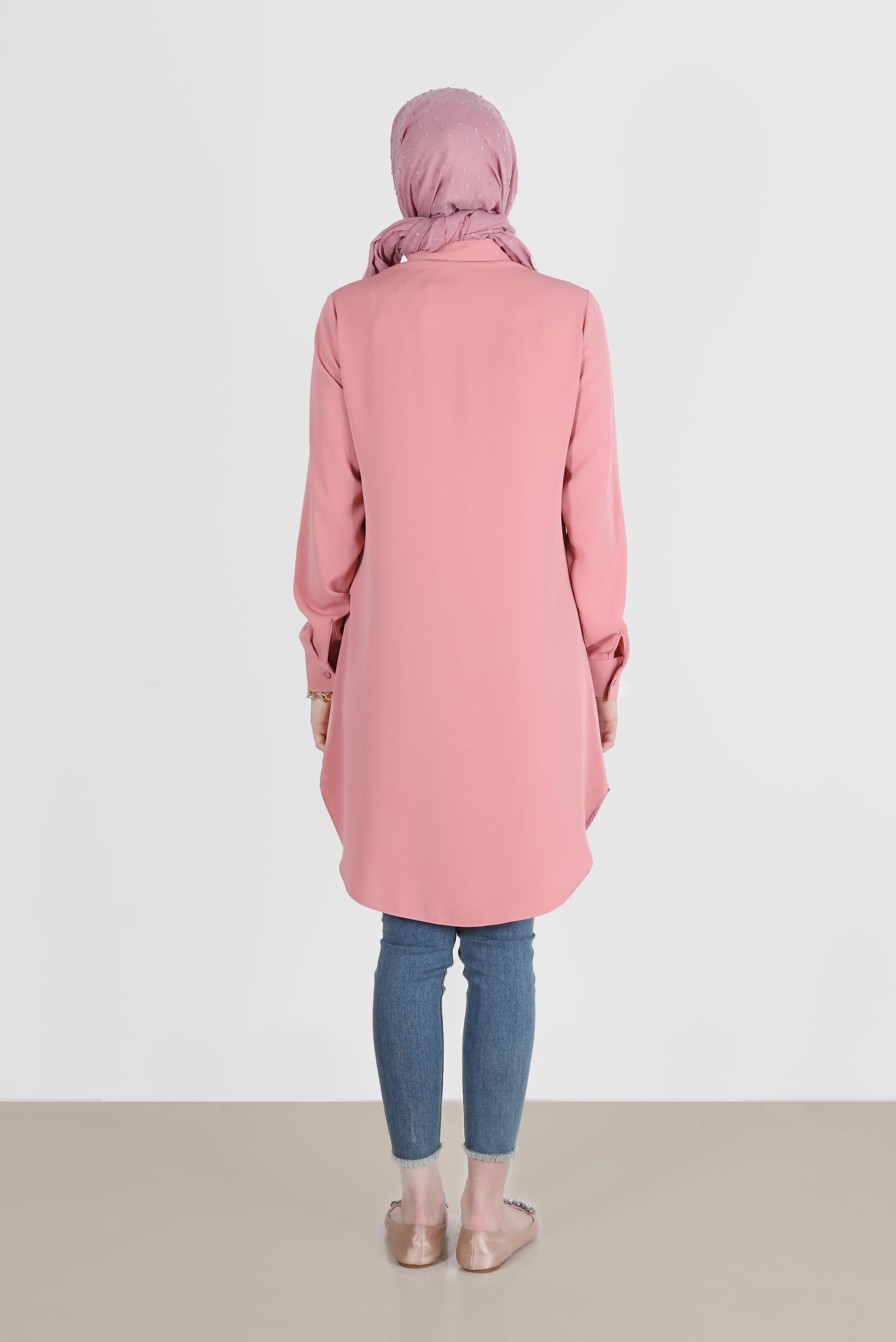 Tesettür giyim PUDRA GİZLİ DÜĞMELİ CEPLİ TUNİK 42629 