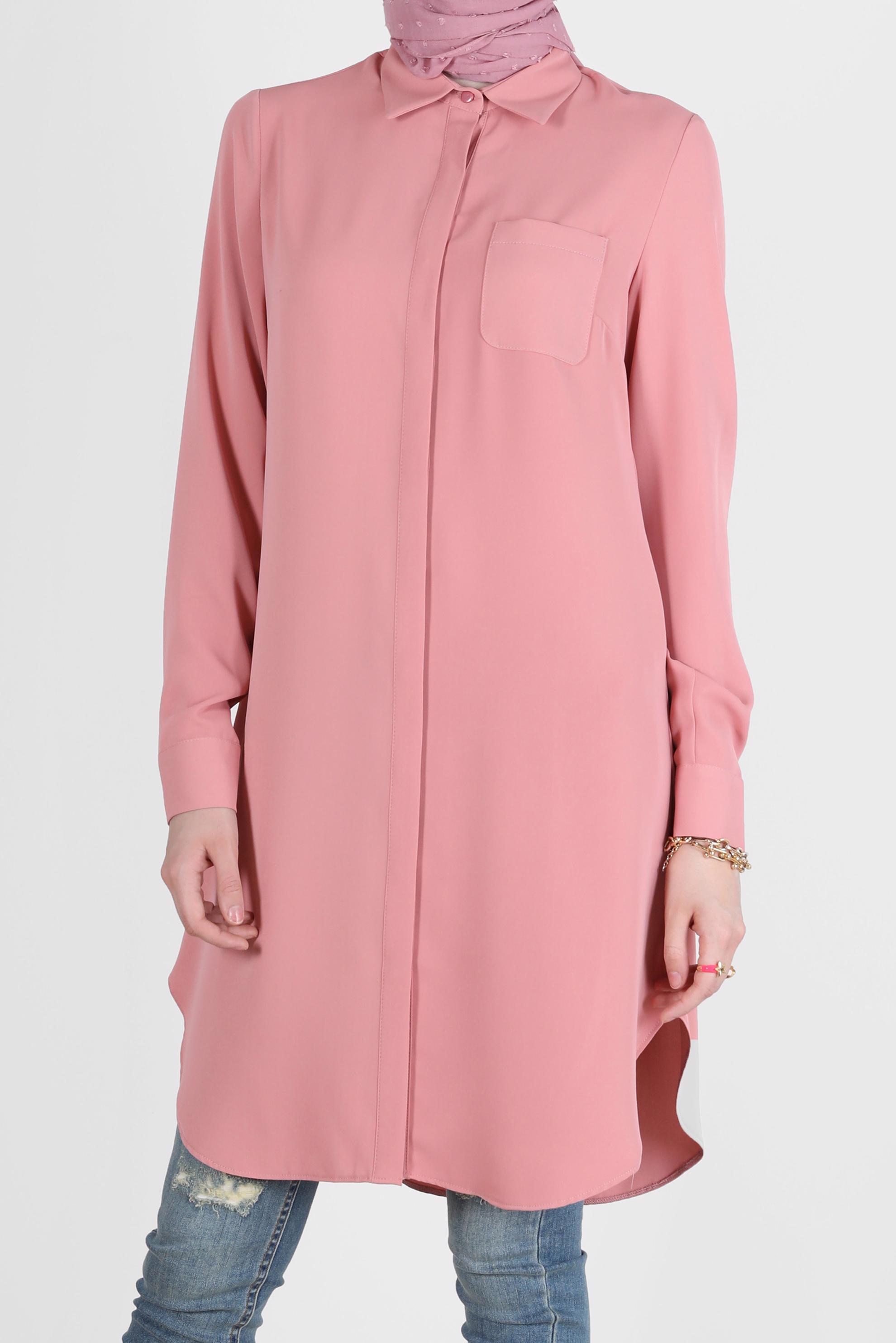 Tesettür giyim PUDRA GİZLİ DÜĞMELİ CEPLİ TUNİK 42629 