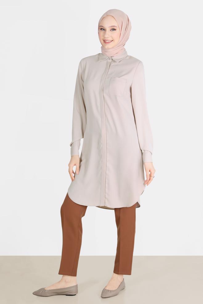 Tesettür giyim  GİZLİ DÜĞMELİ CEPLİ TUNİK 42629  - ALVİNA