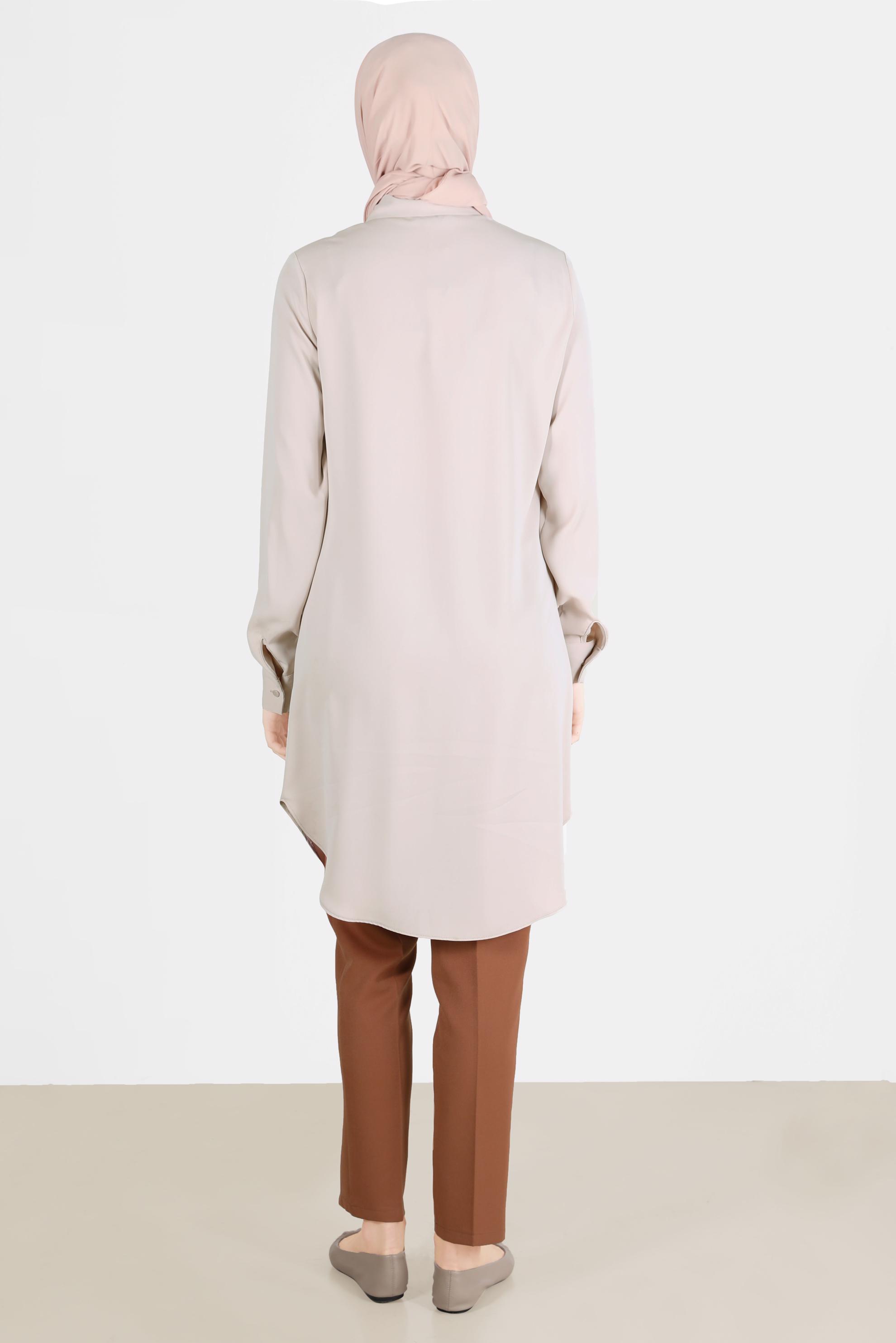 Tesettür giyim BEJ GİZLİ DÜĞMELİ CEPLİ TUNİK 42629 