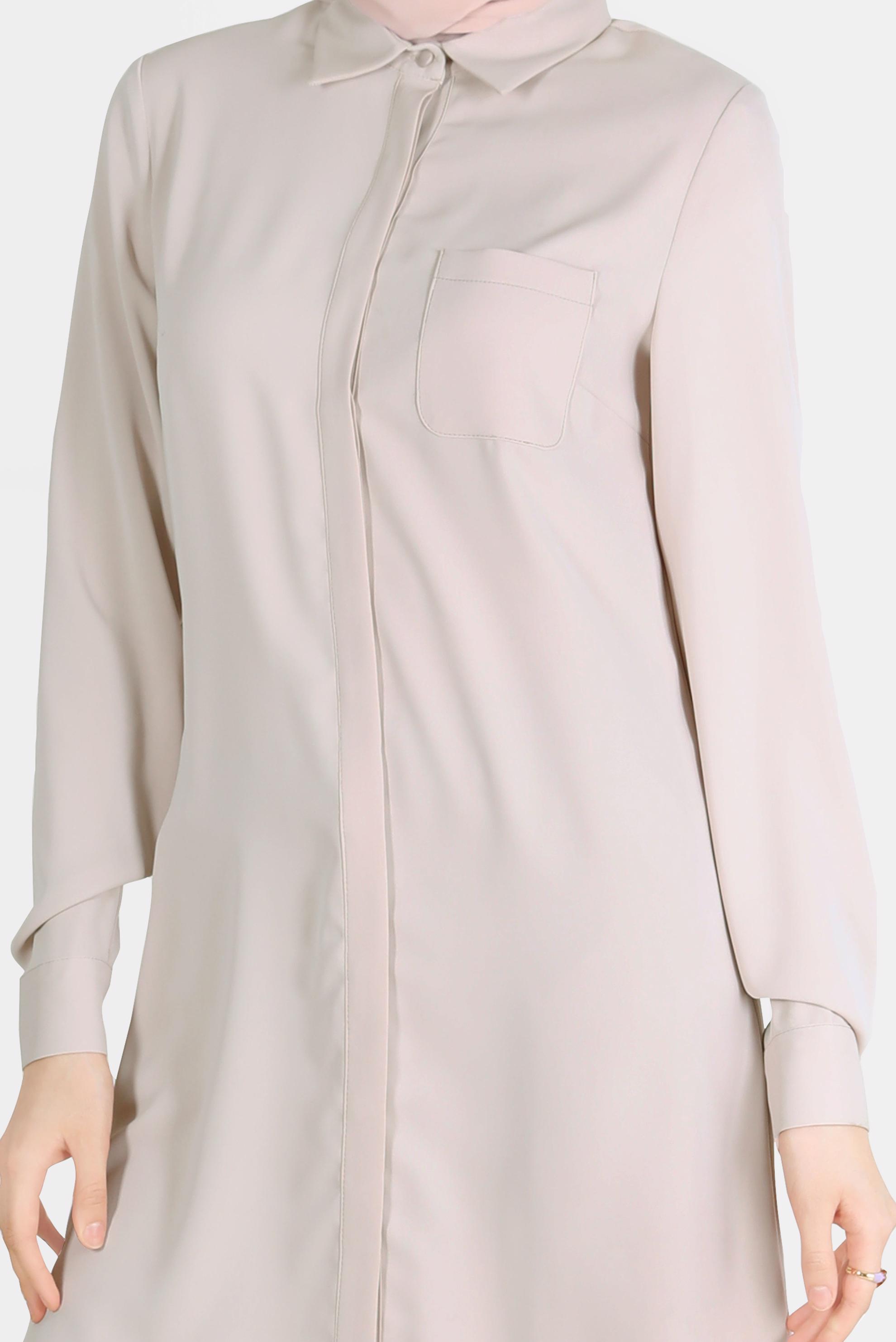 Tesettür giyim BEJ GİZLİ DÜĞMELİ CEPLİ TUNİK 42629 