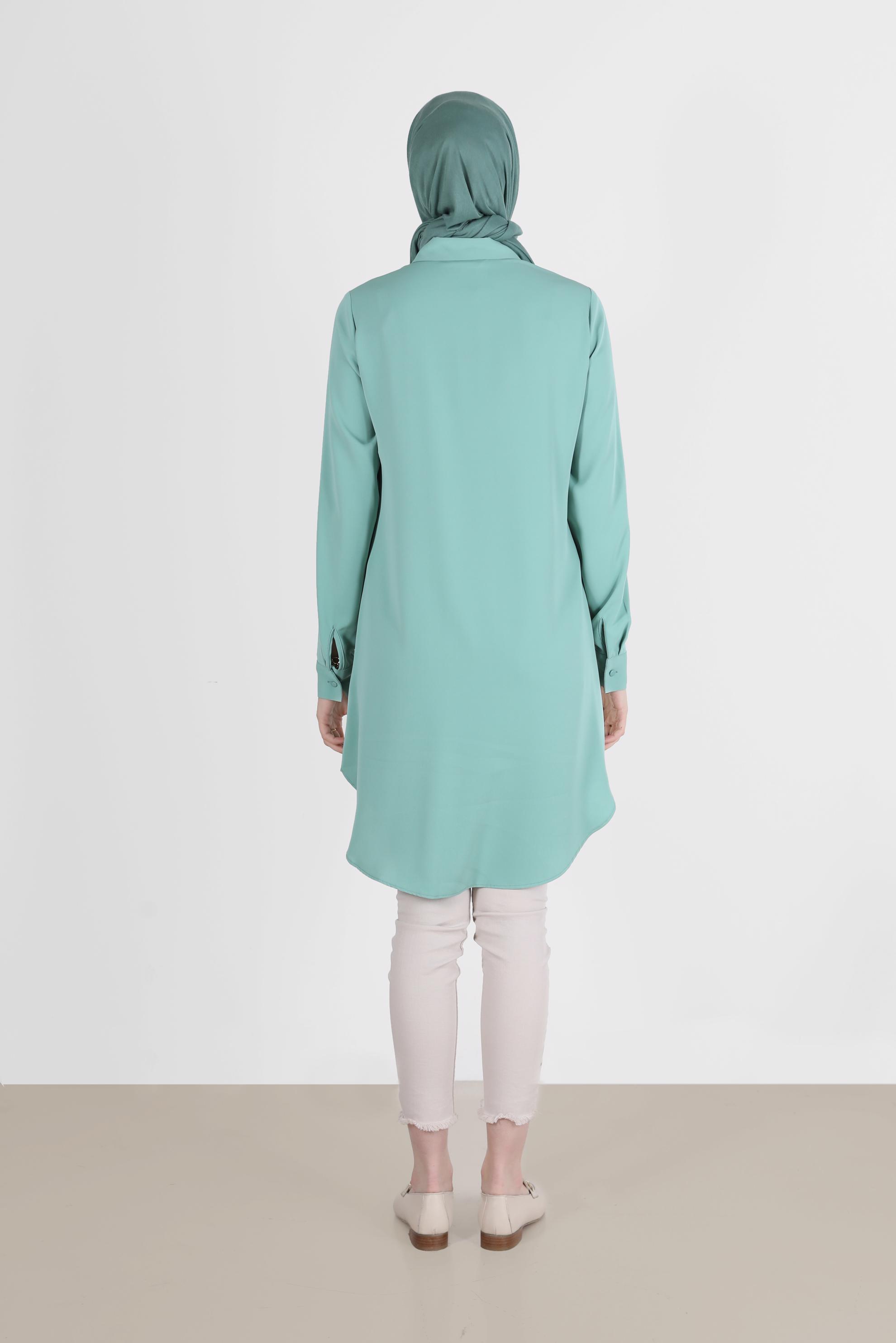 Tesettür giyim YEŞİL GİZLİ DÜĞMELİ CEPLİ TUNİK 42629 