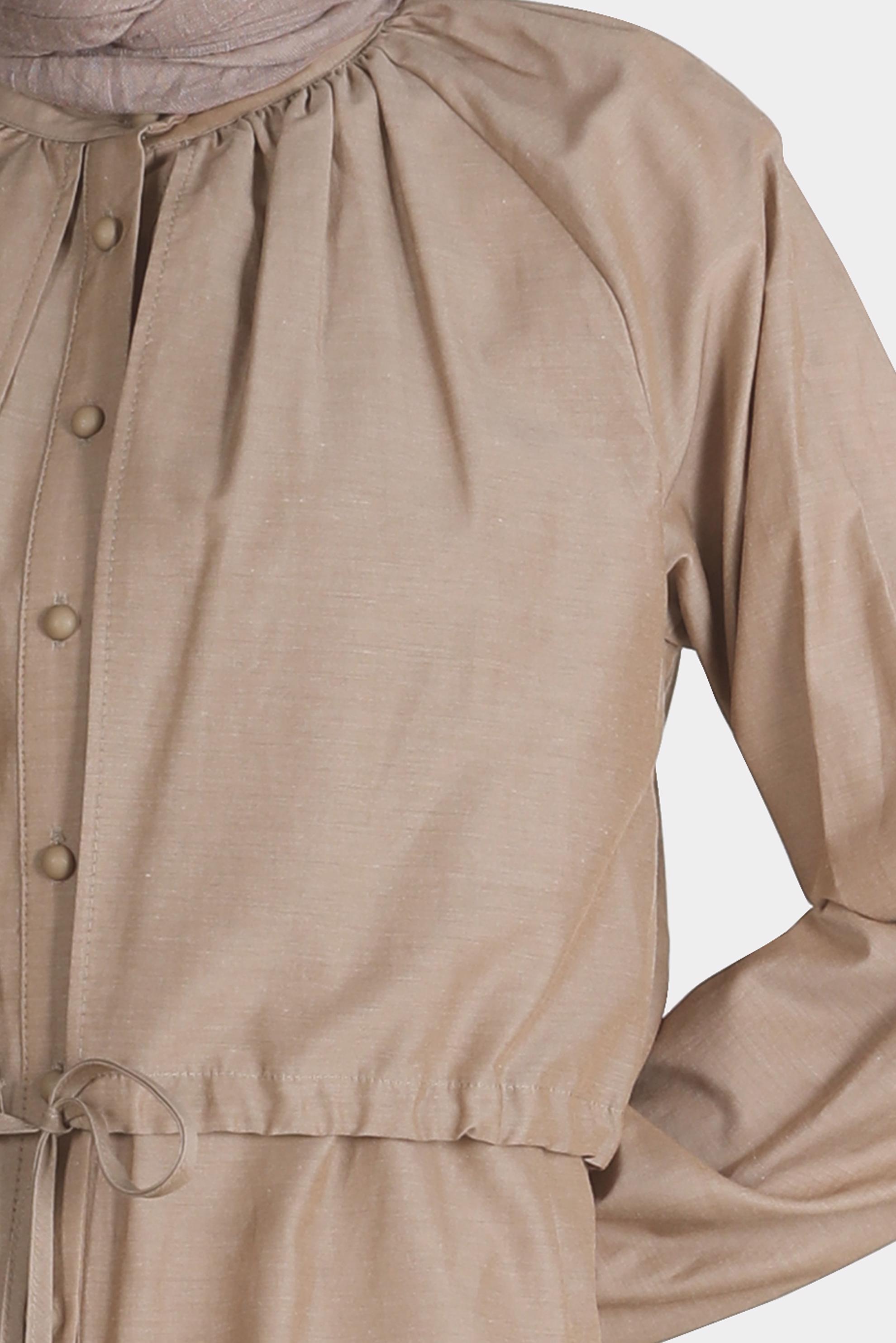 Tesettür giyim BAKIR / BRONZ BELİ BÜZGÜLÜ DÜĞMELİ PAMUKLU TUNİK 42636 