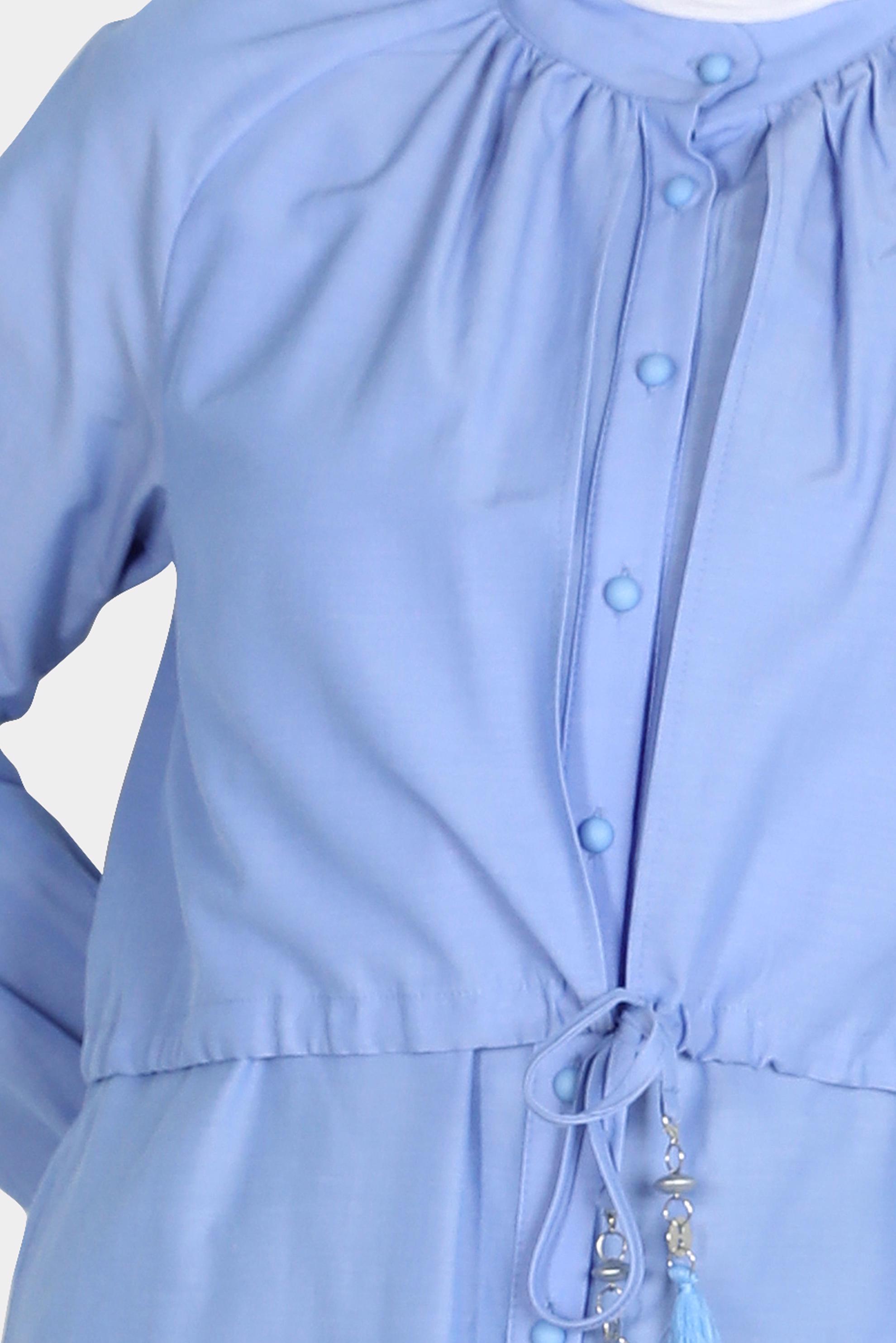 Tesettür giyim MAVİ BELİ BÜZGÜLÜ DÜĞMELİ PAMUKLU TUNİK 42636 