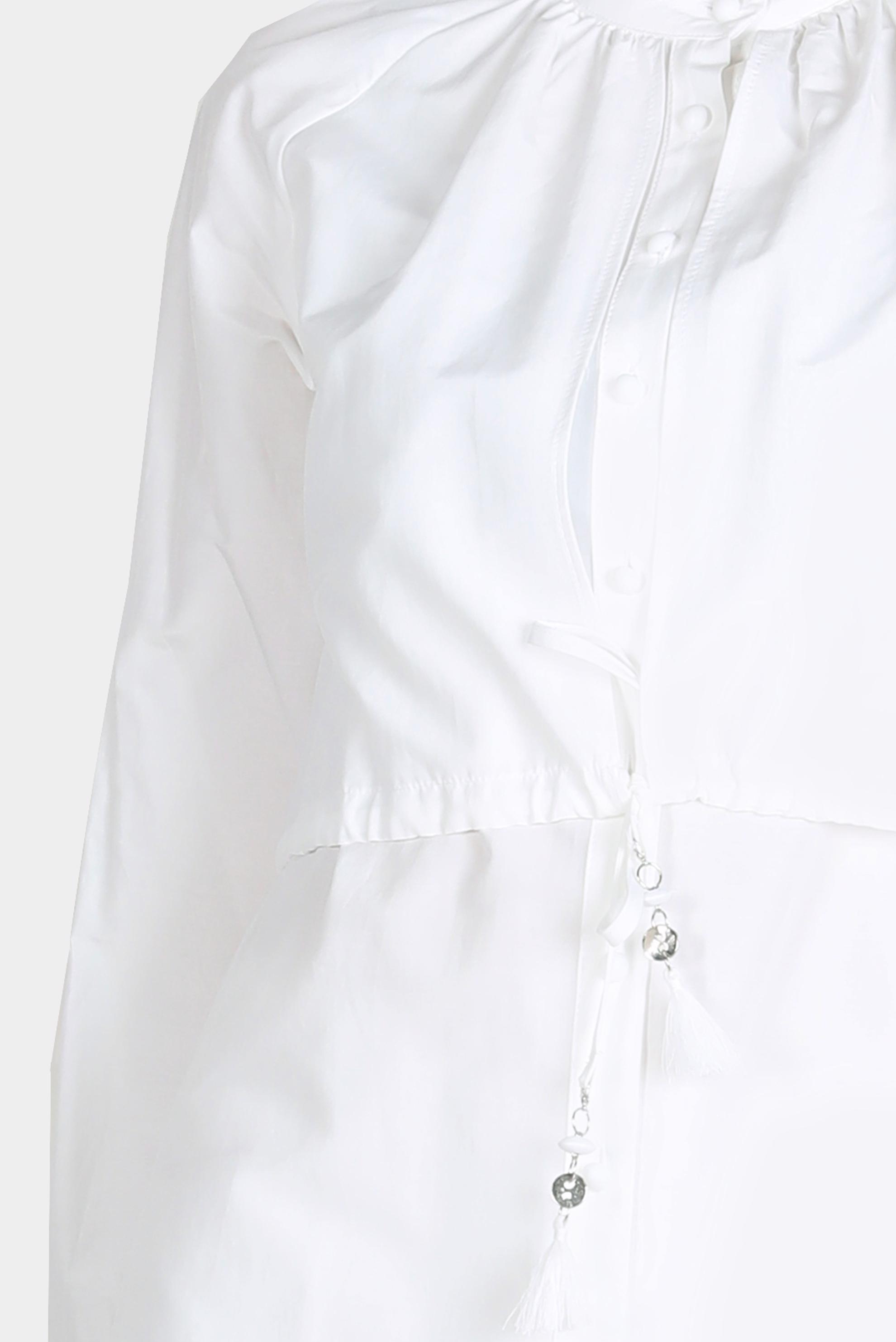 Tesettür giyim BEYAZ BELİ BÜZGÜLÜ DÜĞMELİ PAMUKLU TUNİK 42636 