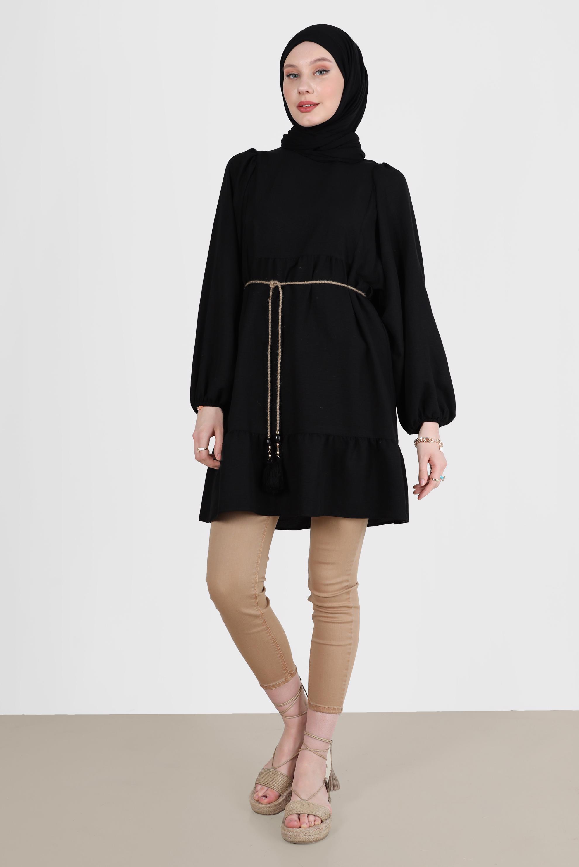 Tesettür giyim SİYAH BALON KOL TUNİK 42637 