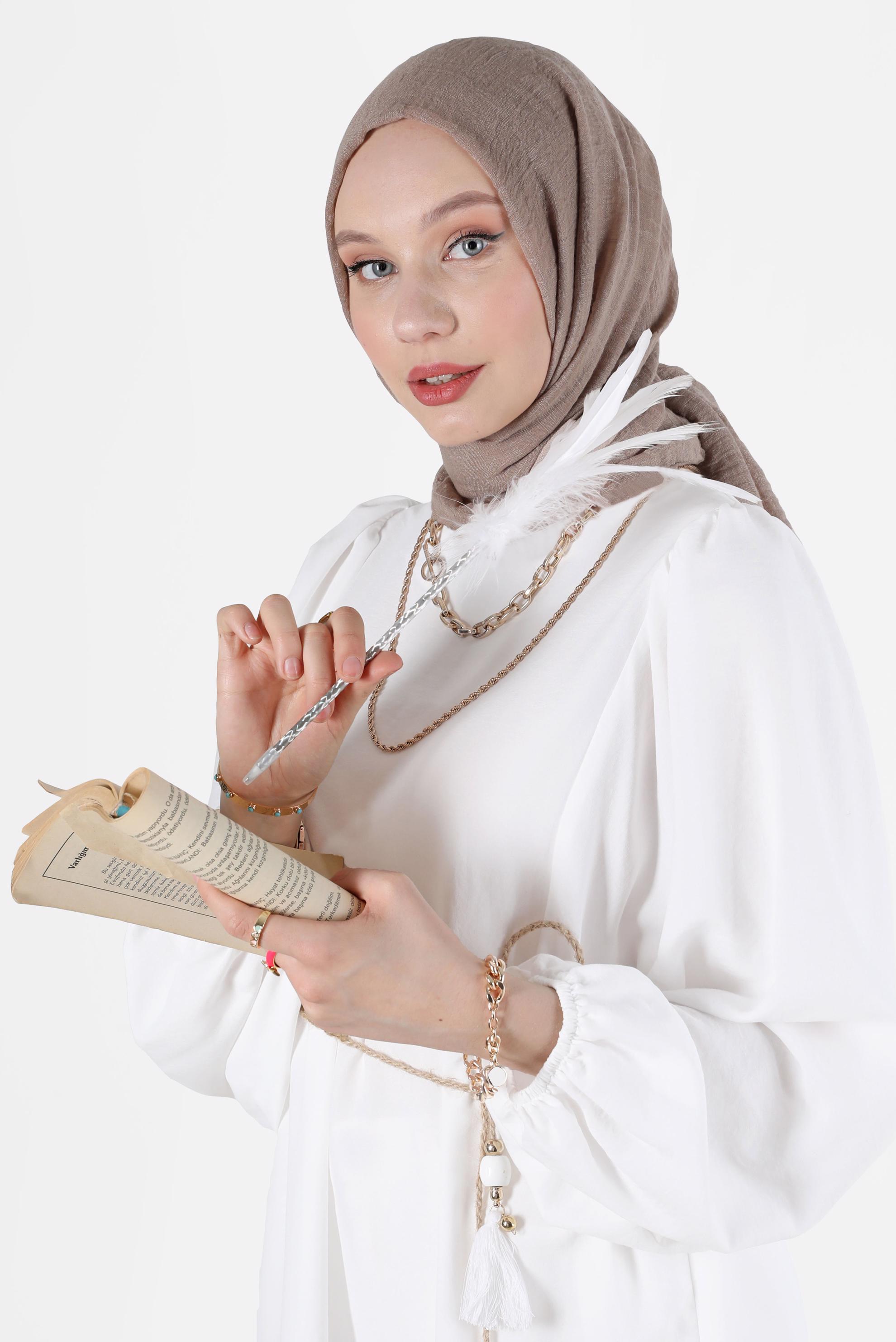 Tesettür giyim BEYAZ BALON KOL TUNİK 42637 