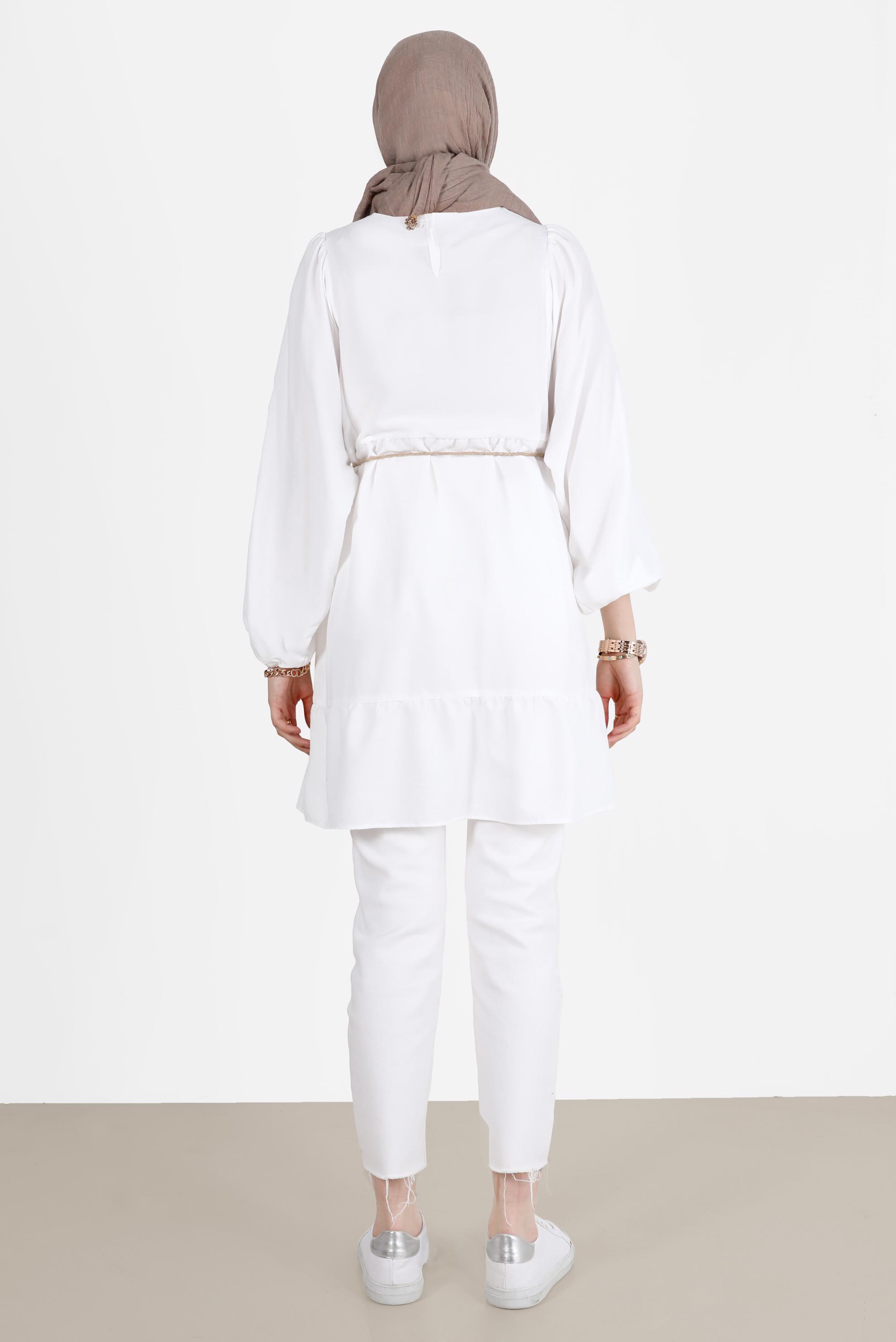 Tesettür giyim BEYAZ BALON KOL TUNİK 42637 