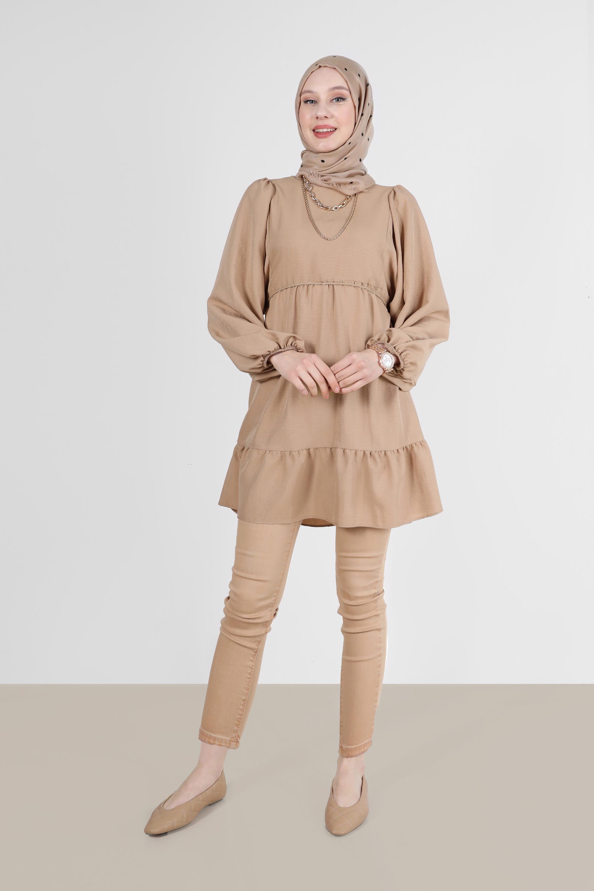 Tesettür giyim KAHVE BALON KOL TUNİK 42637 