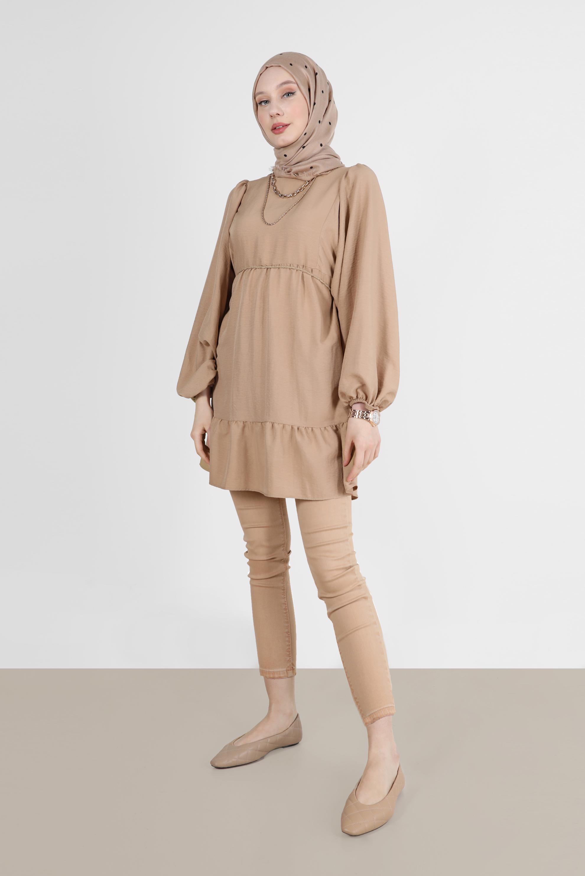 Tesettür giyim KAHVE BALON KOL TUNİK 42637 