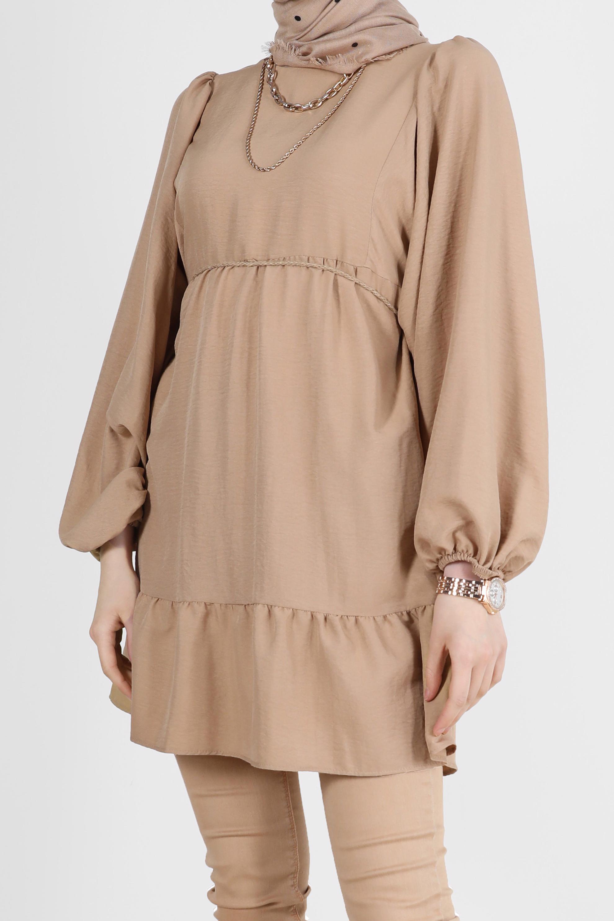 Tesettür giyim KAHVE BALON KOL TUNİK 42637 