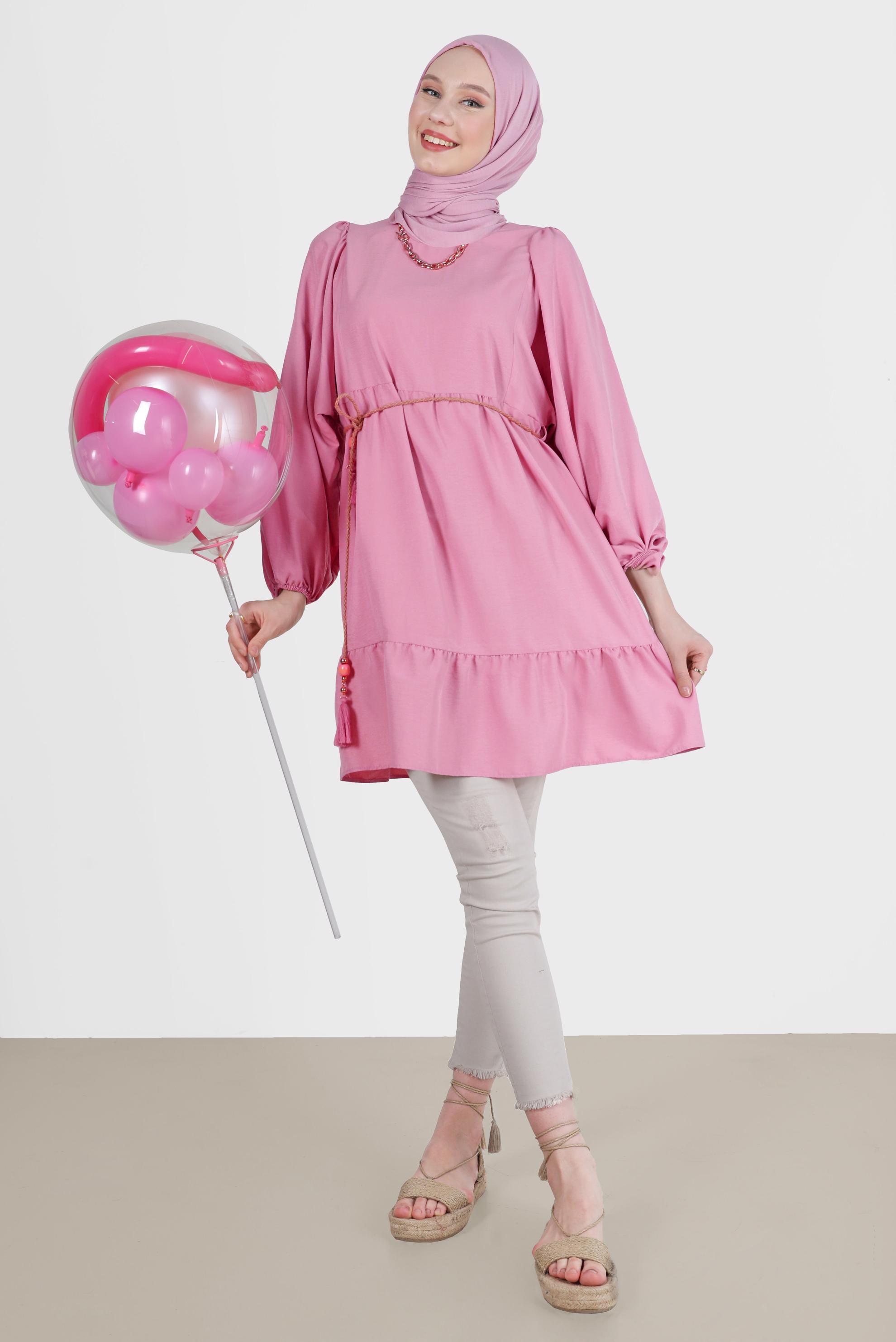 Tesettür giyim PUDRA BALON KOL TUNİK 42637 