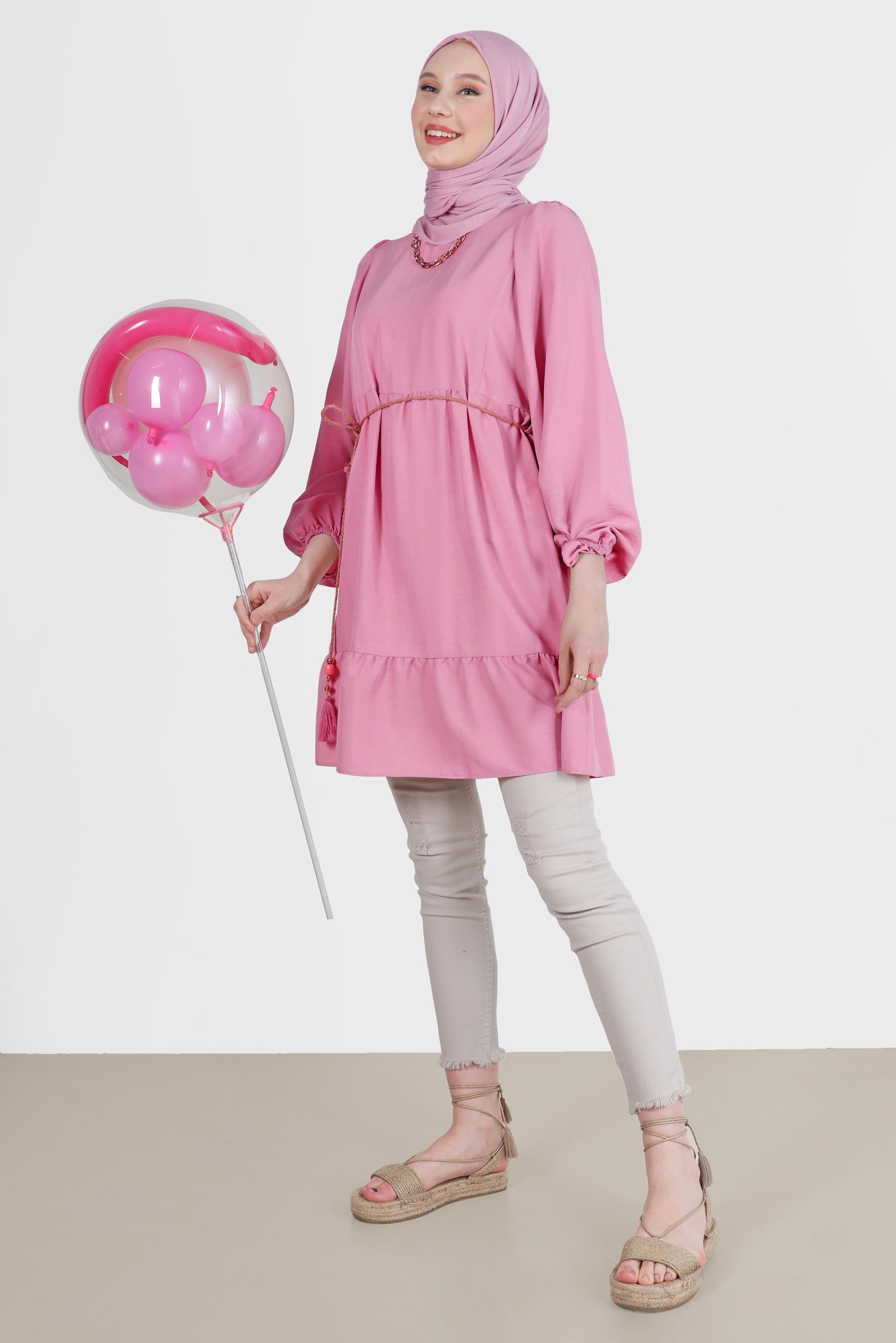 Tesettür giyim PUDRA BALON KOL TUNİK 42637 