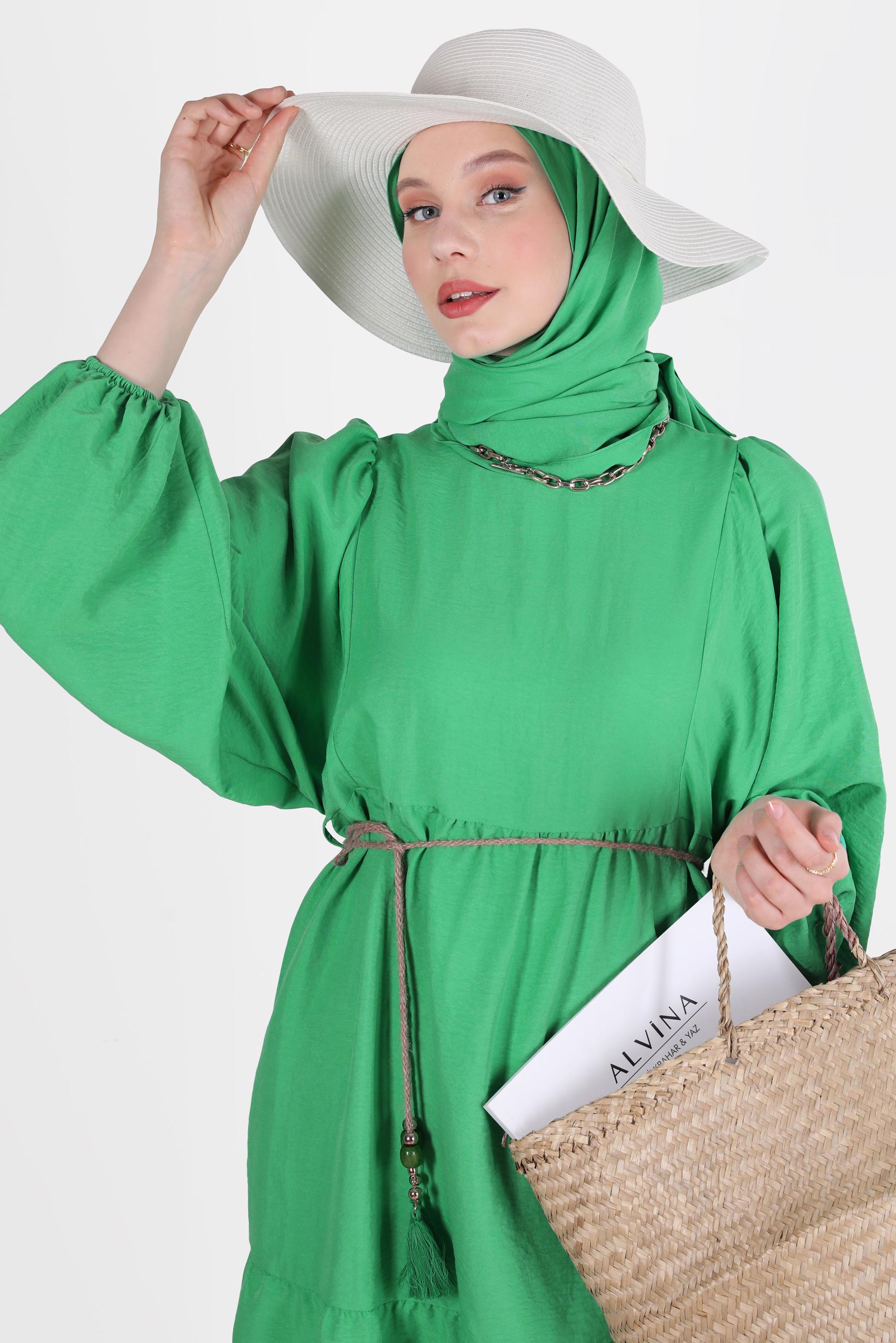 Tesettür giyim YEŞİL BALON KOL TUNİK 42637 