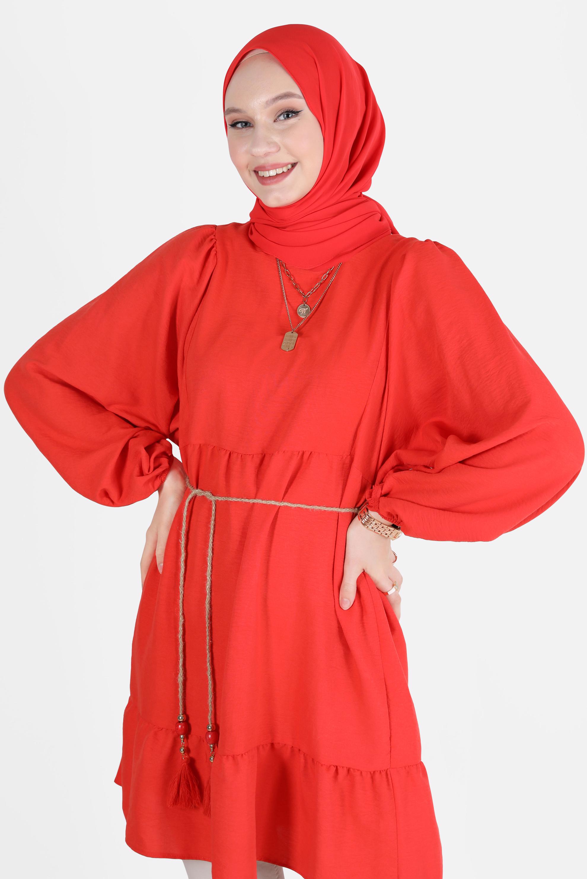 Tesettür giyim KIRMIZI BALON KOL TUNİK 42637 
