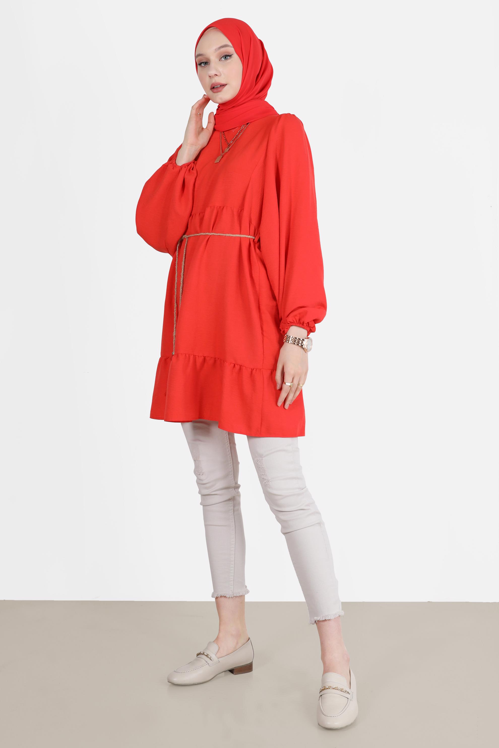 Tesettür giyim KIRMIZI BALON KOL TUNİK 42637 