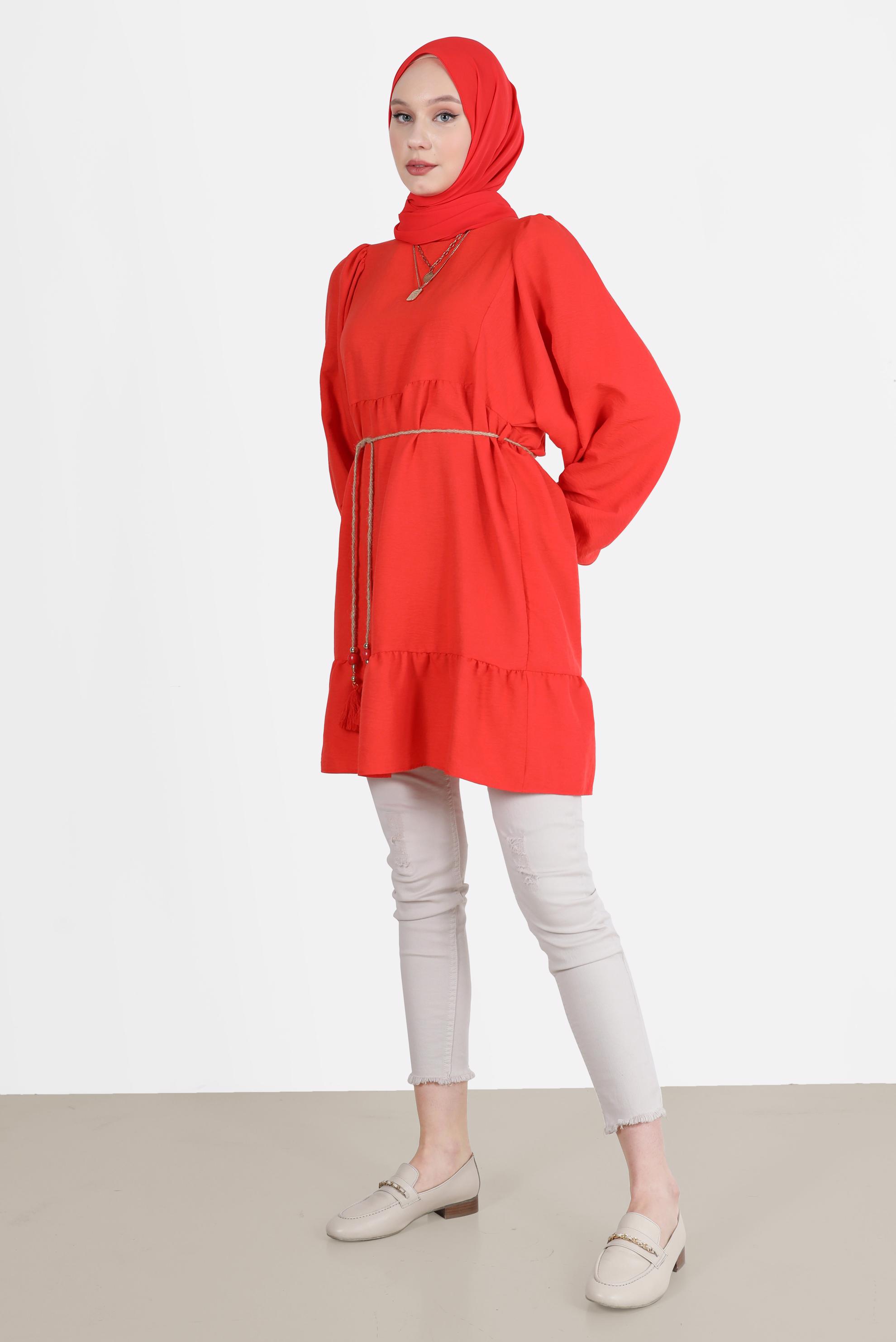 Tesettür giyim KIRMIZI BALON KOL TUNİK 42637 