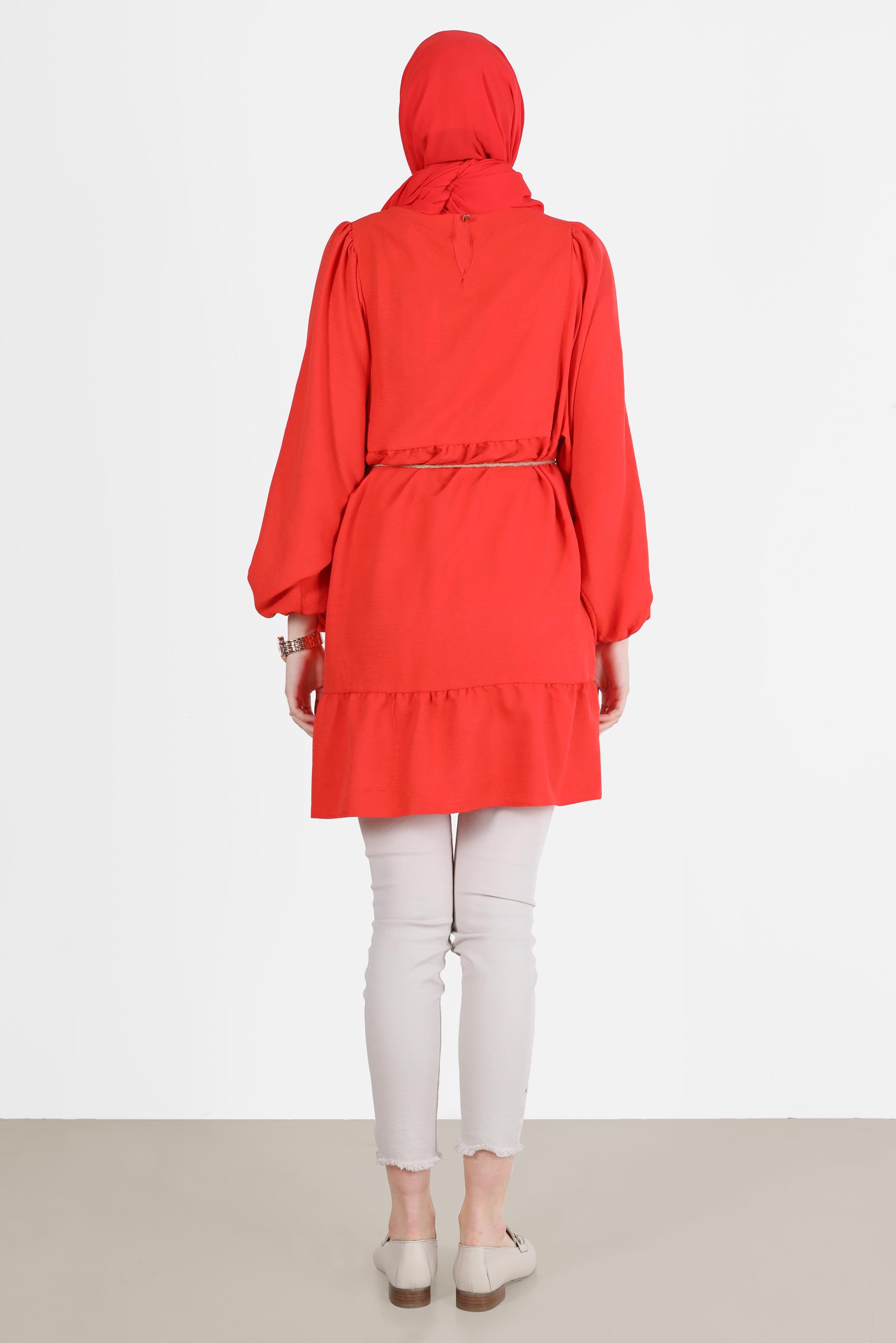 Tesettür giyim KIRMIZI BALON KOL TUNİK 42637 