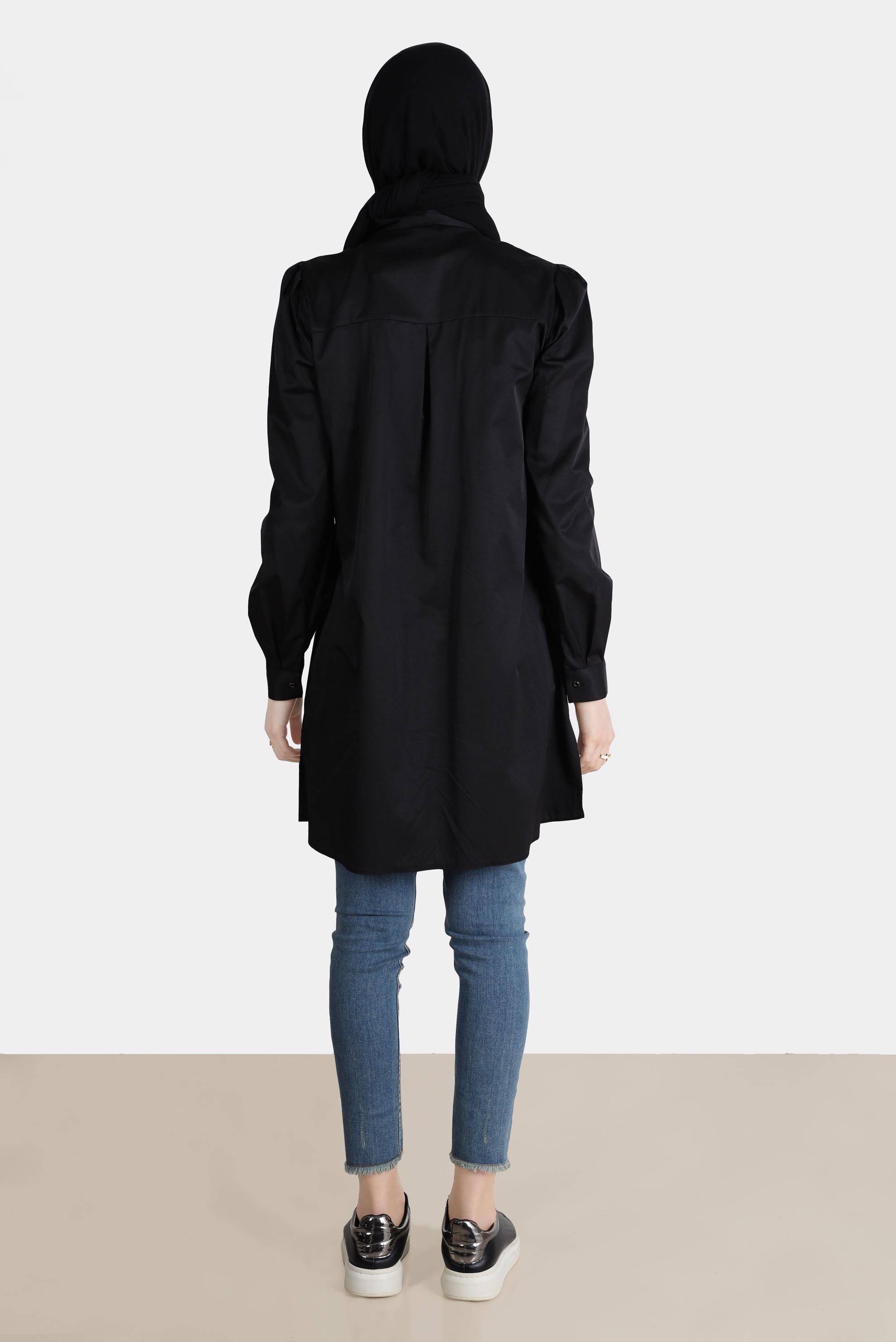 Tesettür giyim SİYAH BOYDAN DÜĞMELİ CEPLİ TUNİK 42639 