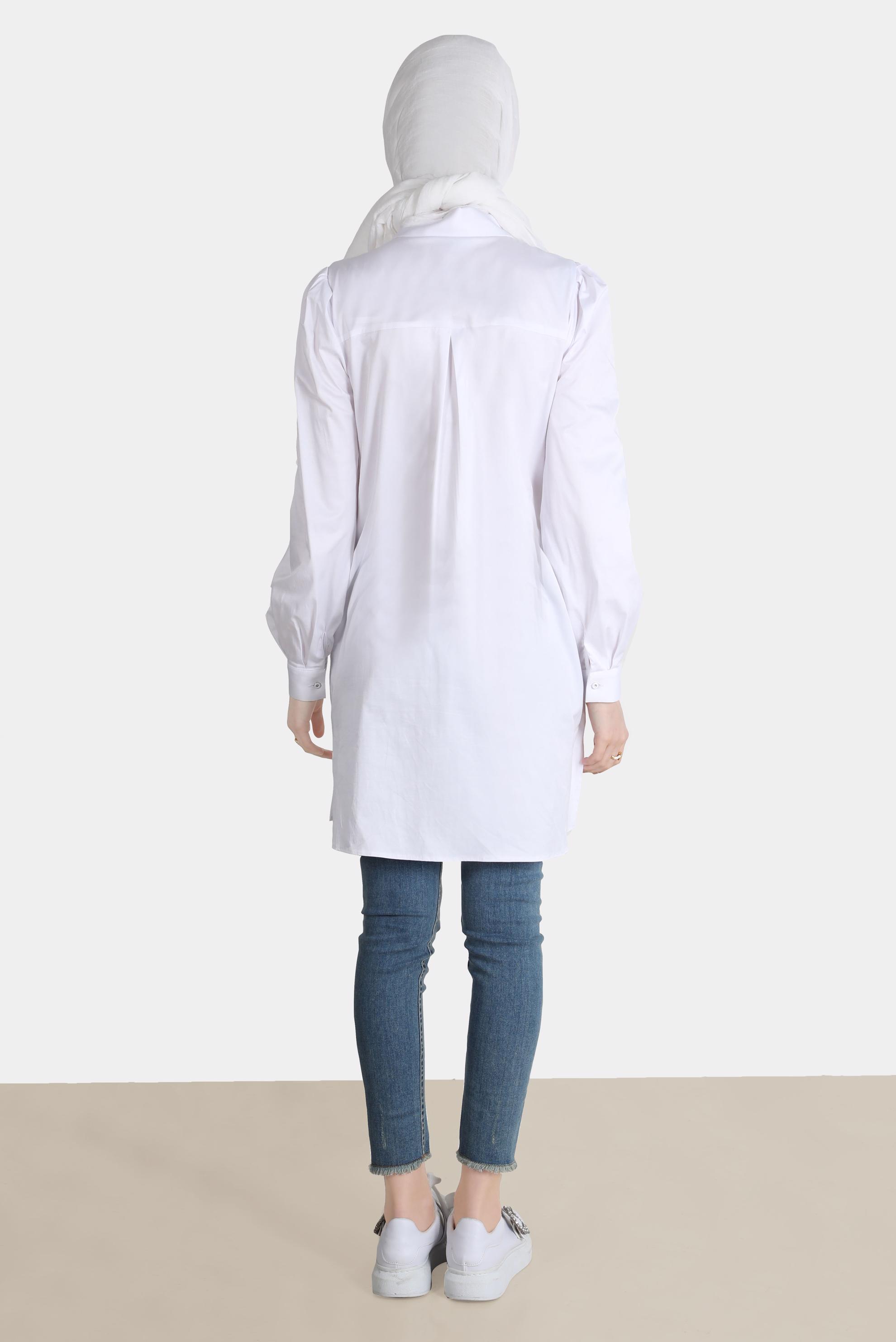 Tesettür giyim BEYAZ BOYDAN DÜĞMELİ CEPLİ TUNİK 42639 