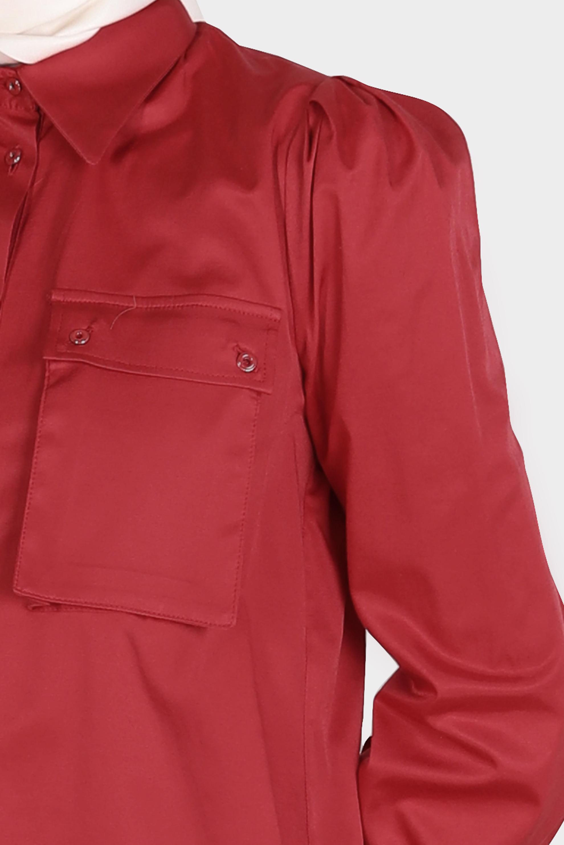 Tesettür giyim BORDO BOYDAN DÜĞMELİ CEPLİ TUNİK 42639 