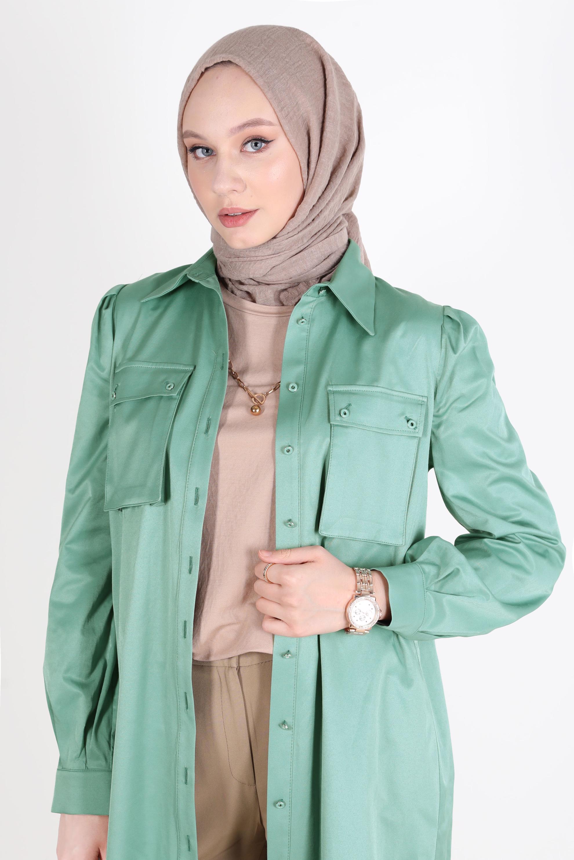 Tesettür giyim MAVİ BOYDAN DÜĞMELİ CEPLİ TUNİK 42639 