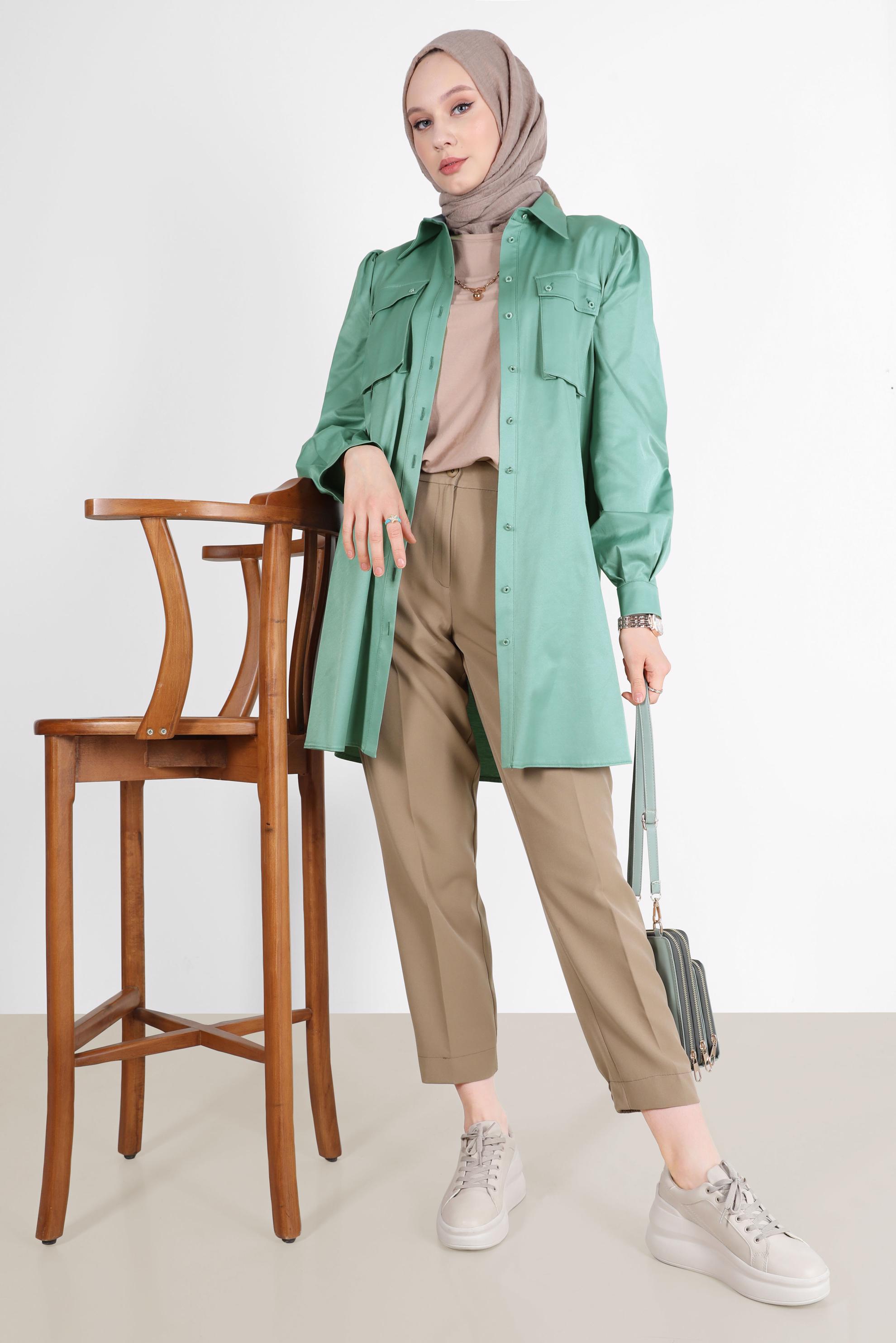 Tesettür giyim MAVİ BOYDAN DÜĞMELİ CEPLİ TUNİK 42639 