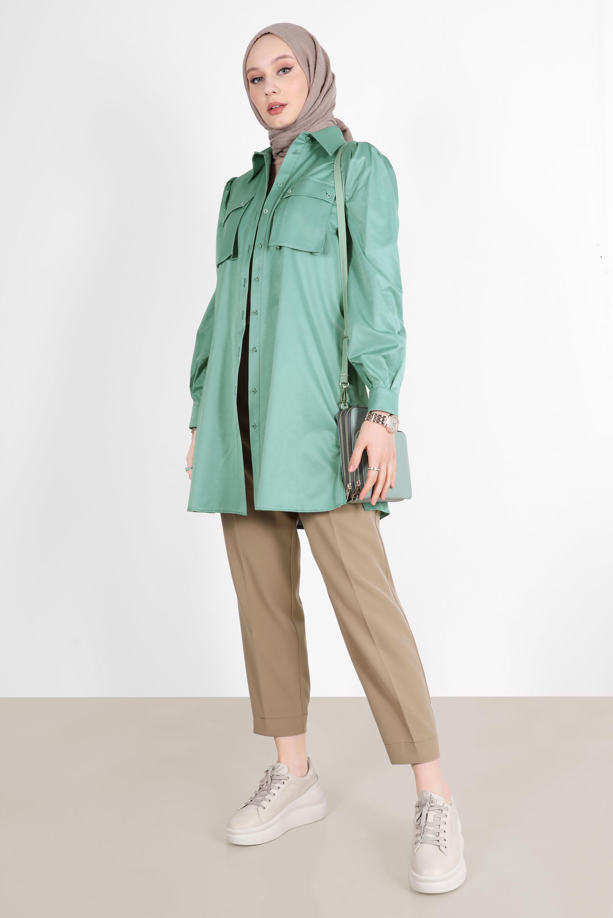 Tesettür giyim MAVİ BOYDAN DÜĞMELİ CEPLİ TUNİK 42639 