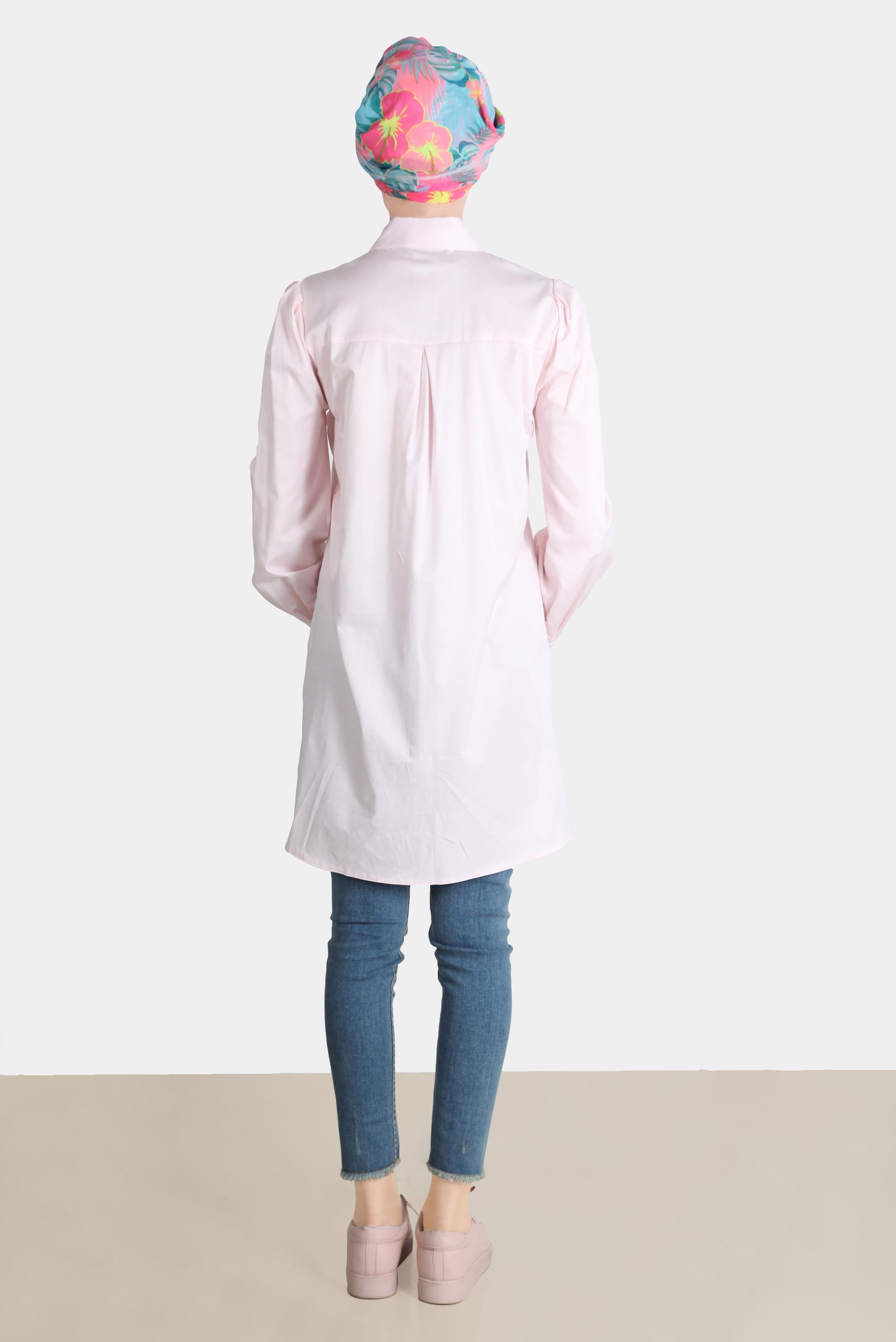Tesettür giyim PEMBE BOYDAN DÜĞMELİ CEPLİ TUNİK 42639 