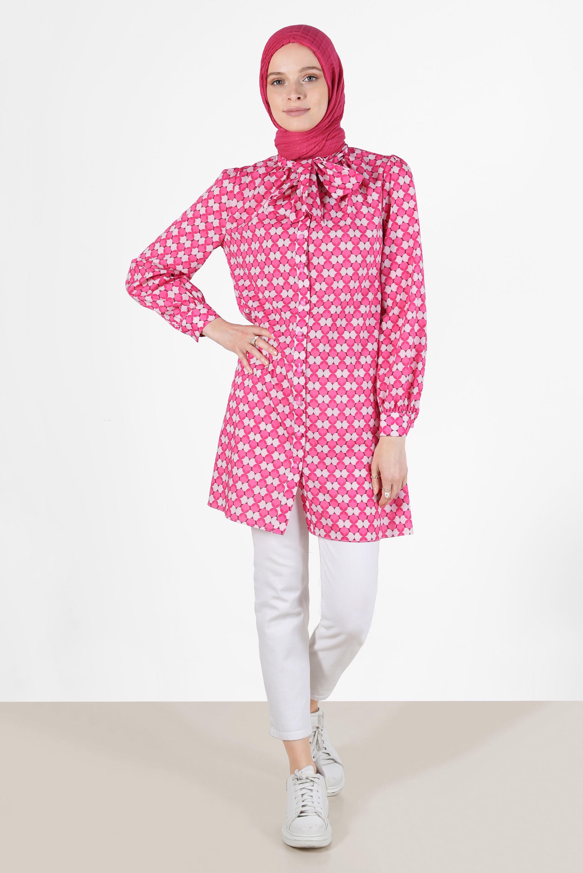 Vêtements hijab FUCHSIA TUNIQUE À MOTIF NOUÉ 42641-1