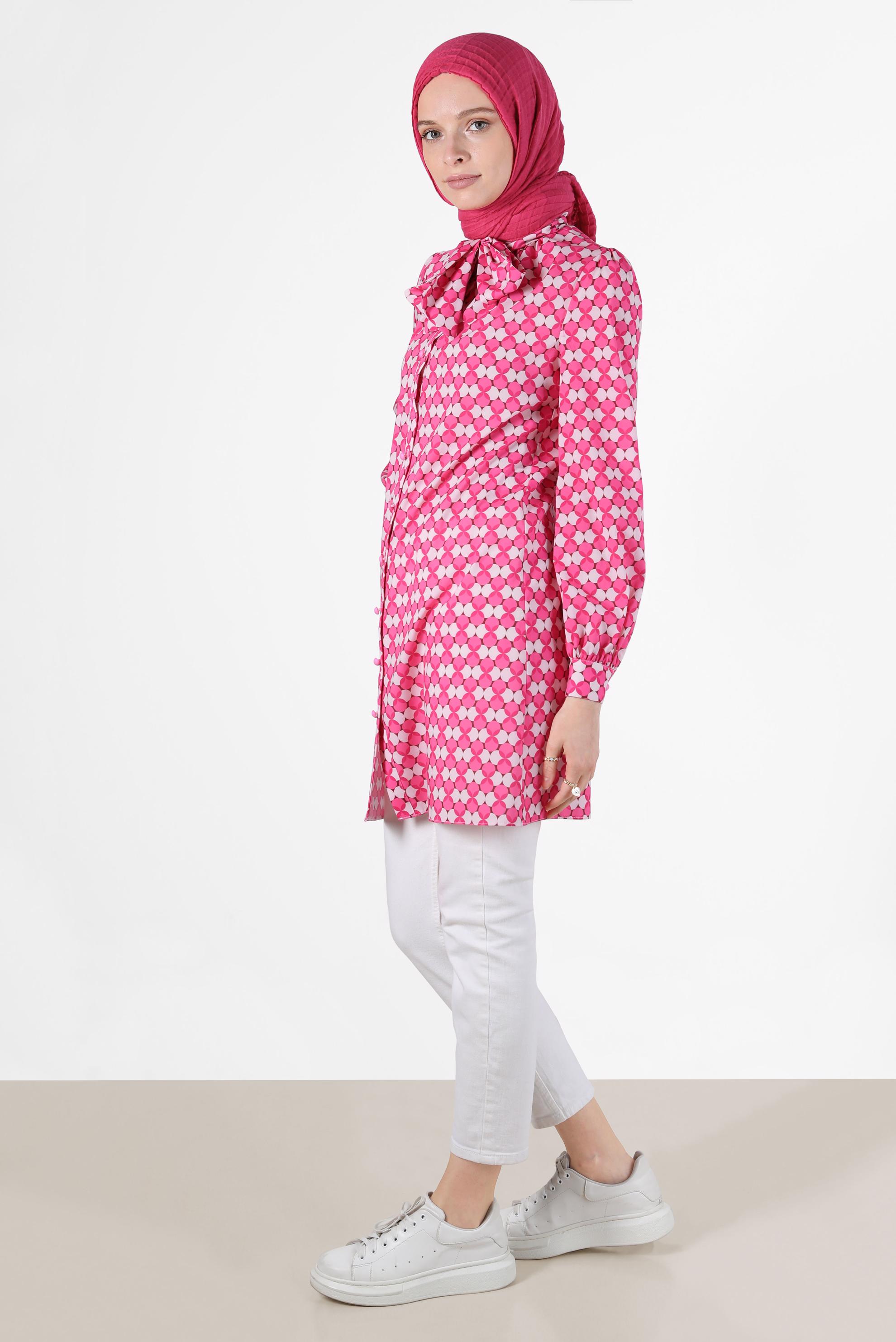 Vêtements hijab FUCHSIA TUNIQUE À MOTIF NOUÉ 42641-1