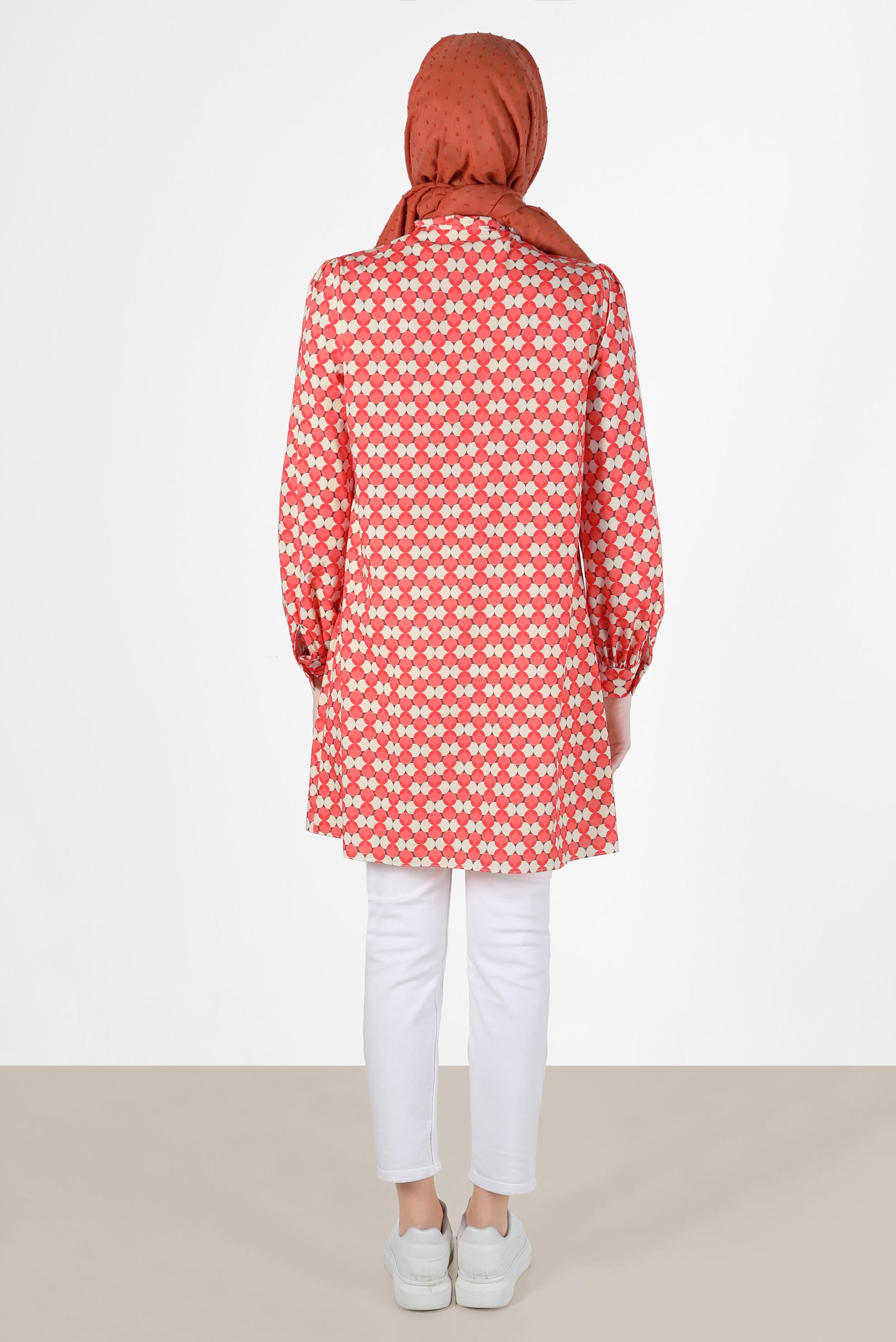 Tesettür giyim MERCAN BAĞLAMA DETAYLI DESENLİ TUNİK 42641-1 