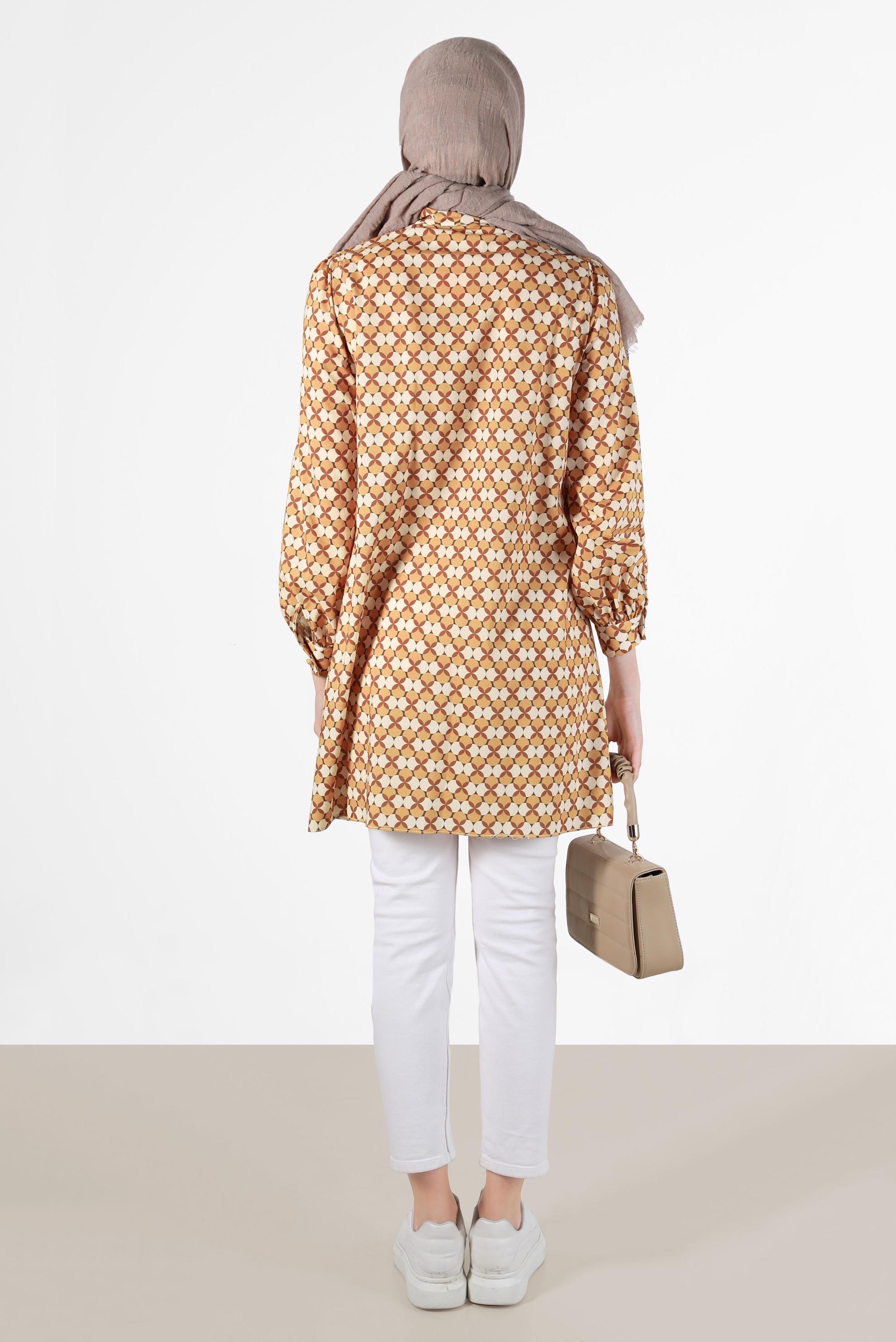 Tesettür giyim TABA BAĞLAMA DETAYLI DESENLİ TUNİK 42641-1 