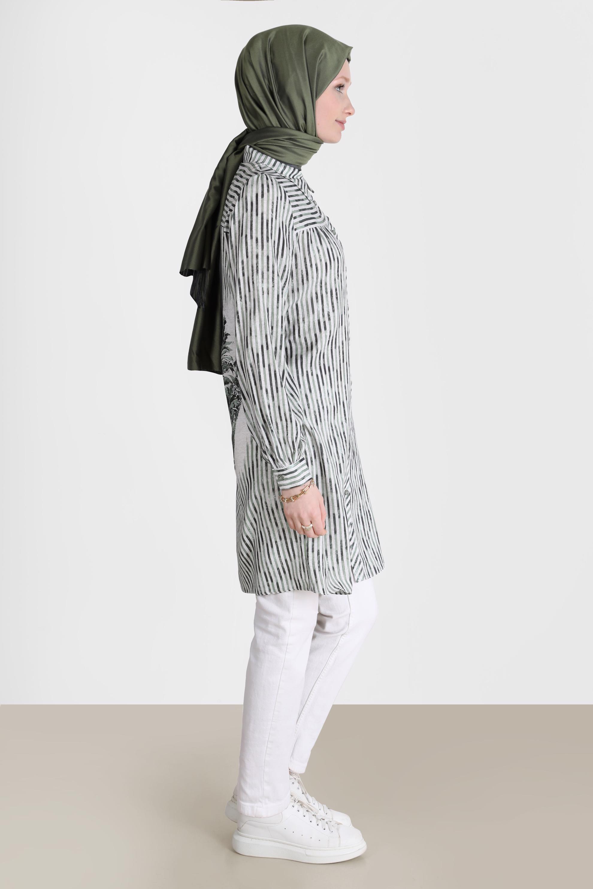 Tesettür giyim HAKİ ÇİZGİLİ DESENLİ TUNİK 42662