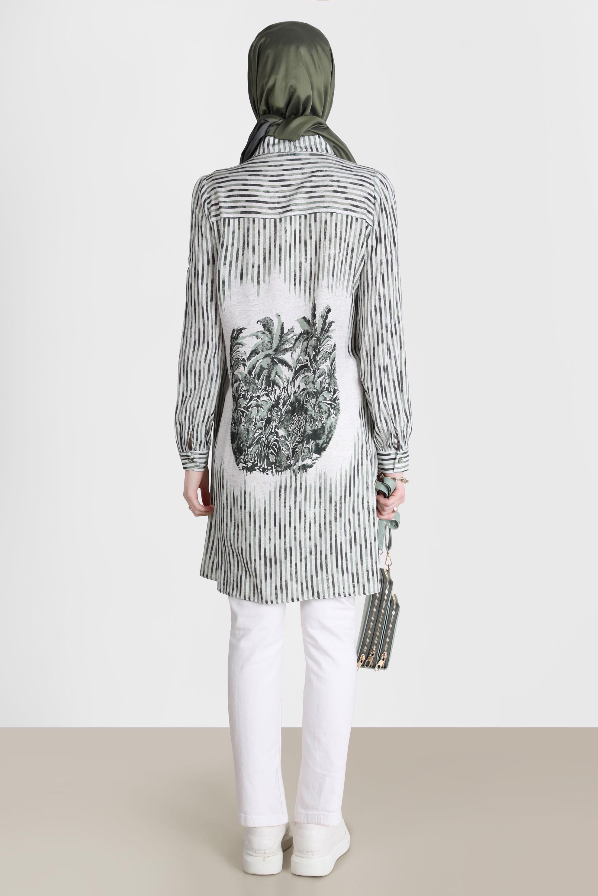 Tesettür giyim HAKİ ÇİZGİLİ DESENLİ TUNİK 42662