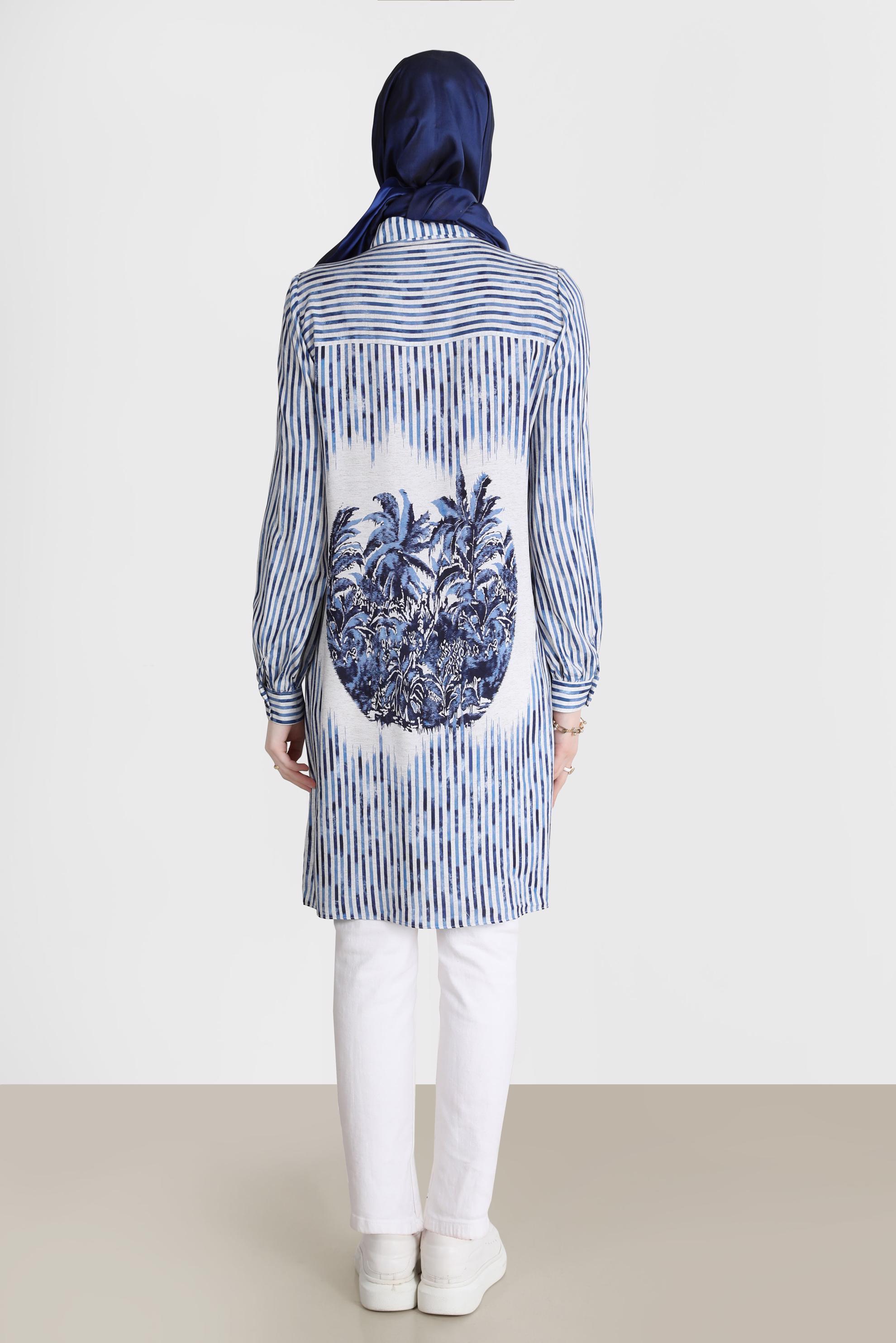 Tesettür giyim LACİVERT ÇİZGİLİ DESENLİ TUNİK 42662