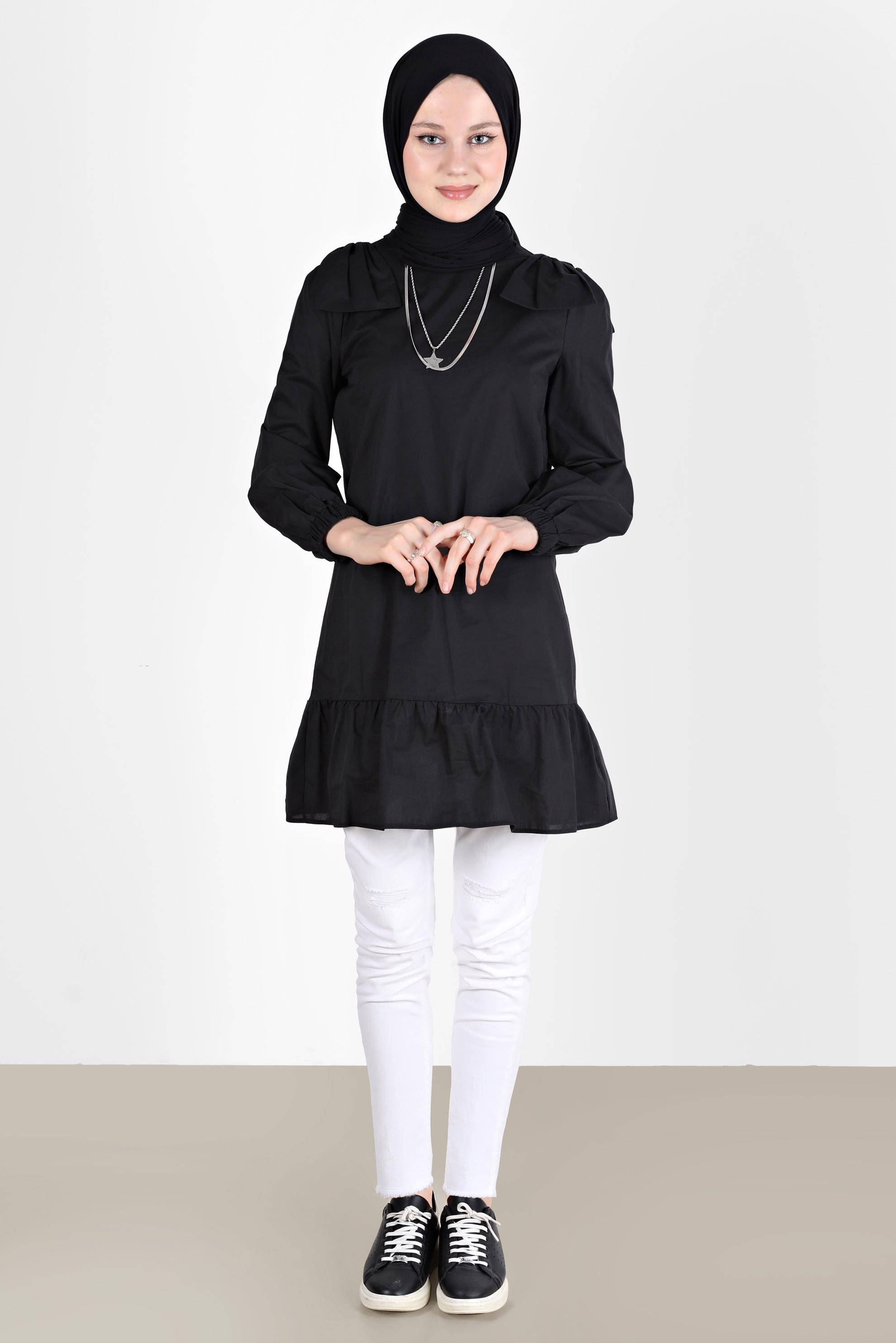 Tesettür giyim SİYAH FİYONK DETAYLI TUNİK 42663 