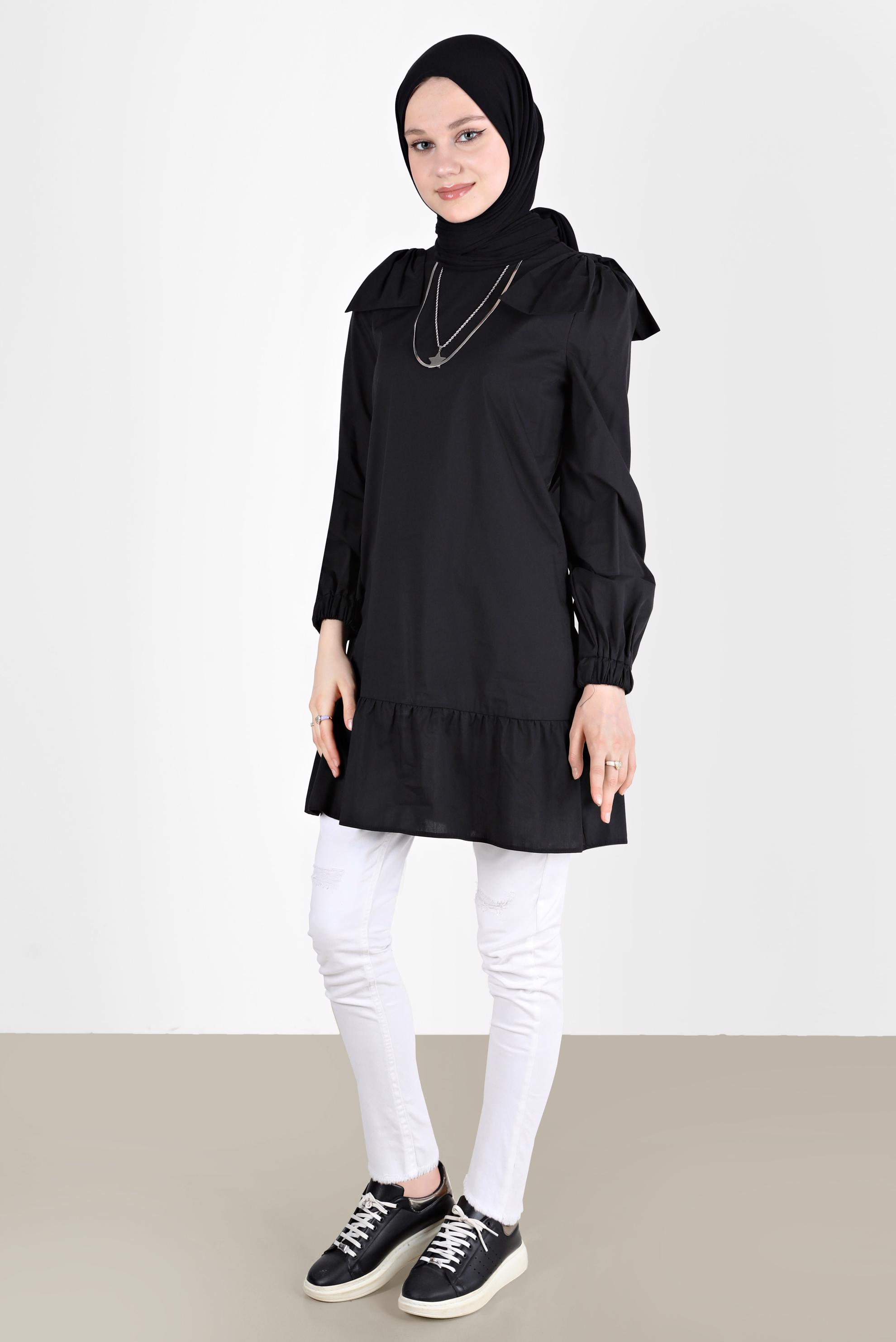 Tesettür giyim SİYAH FİYONK DETAYLI TUNİK 42663 