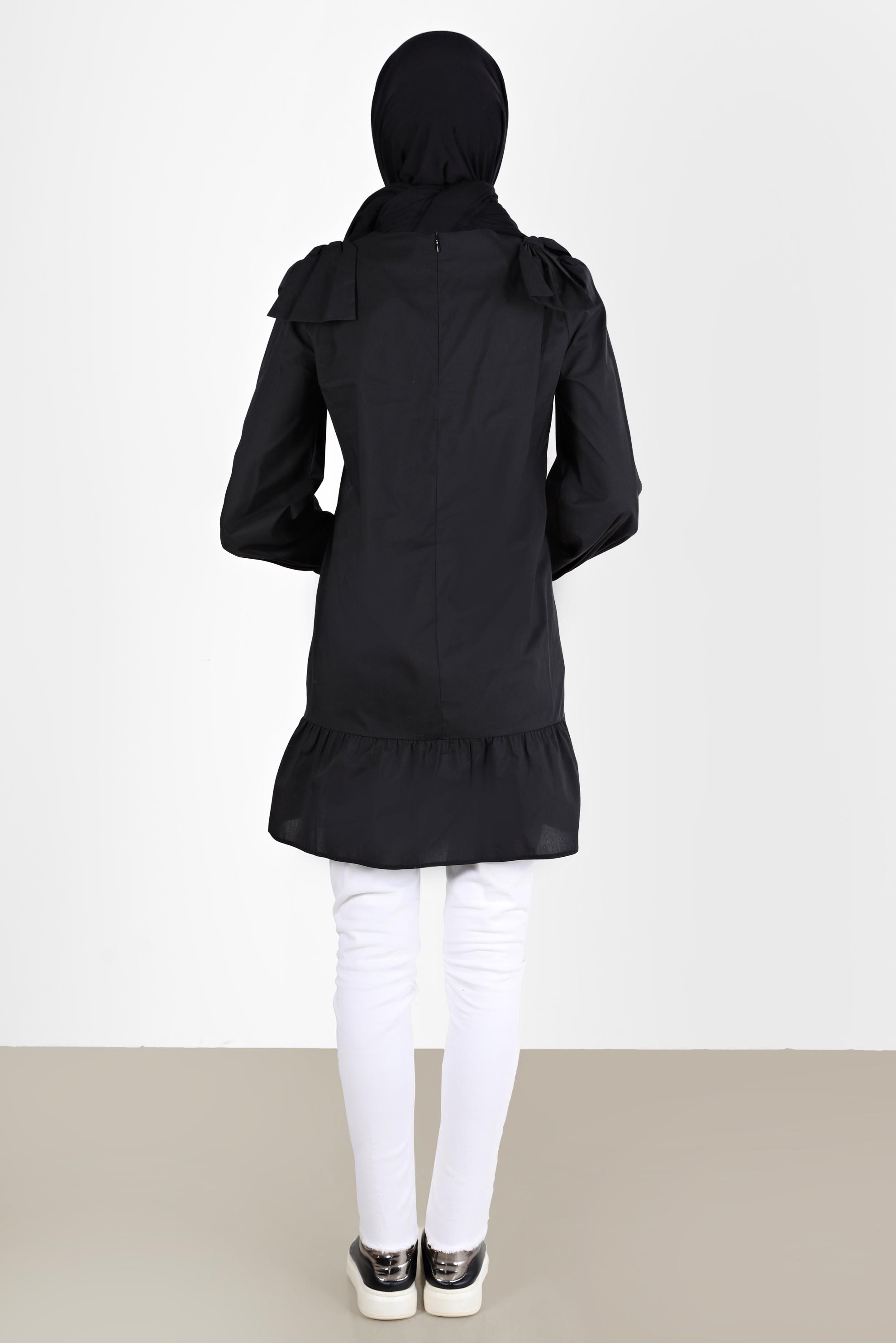 Tesettür giyim SİYAH FİYONK DETAYLI TUNİK 42663 