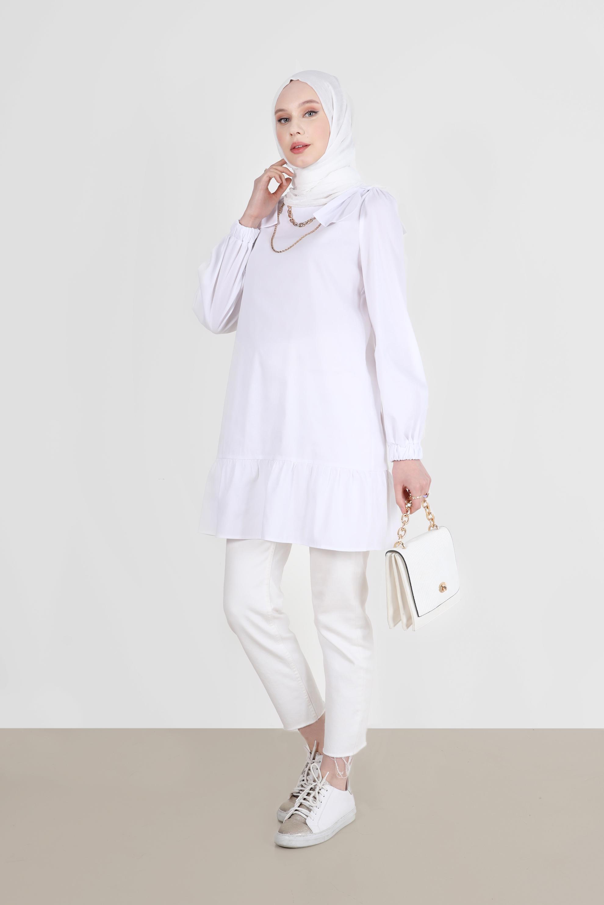 Tesettür giyim BEYAZ FİYONK DETAYLI TUNİK 42663 