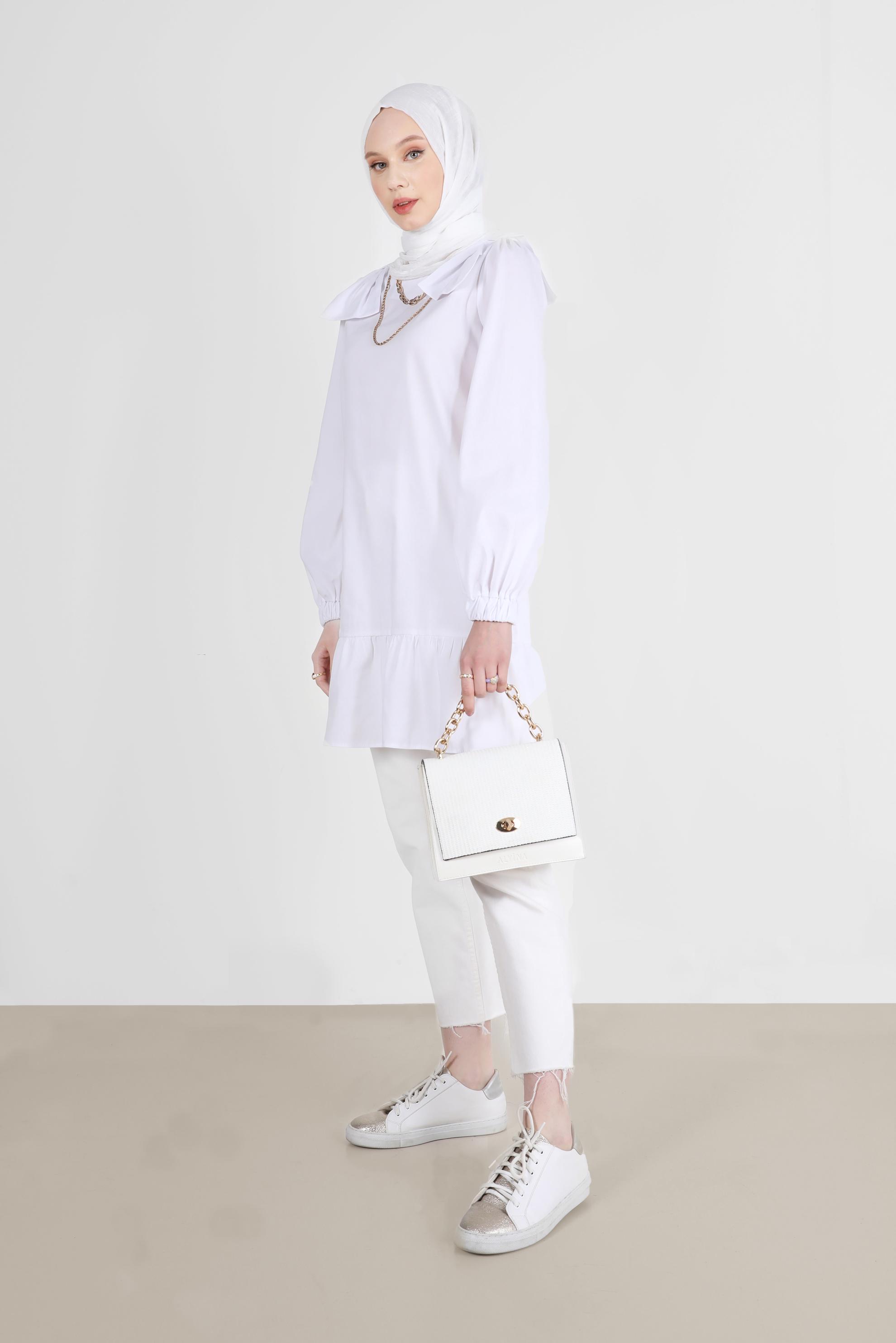 Tesettür giyim BEYAZ FİYONK DETAYLI TUNİK 42663 