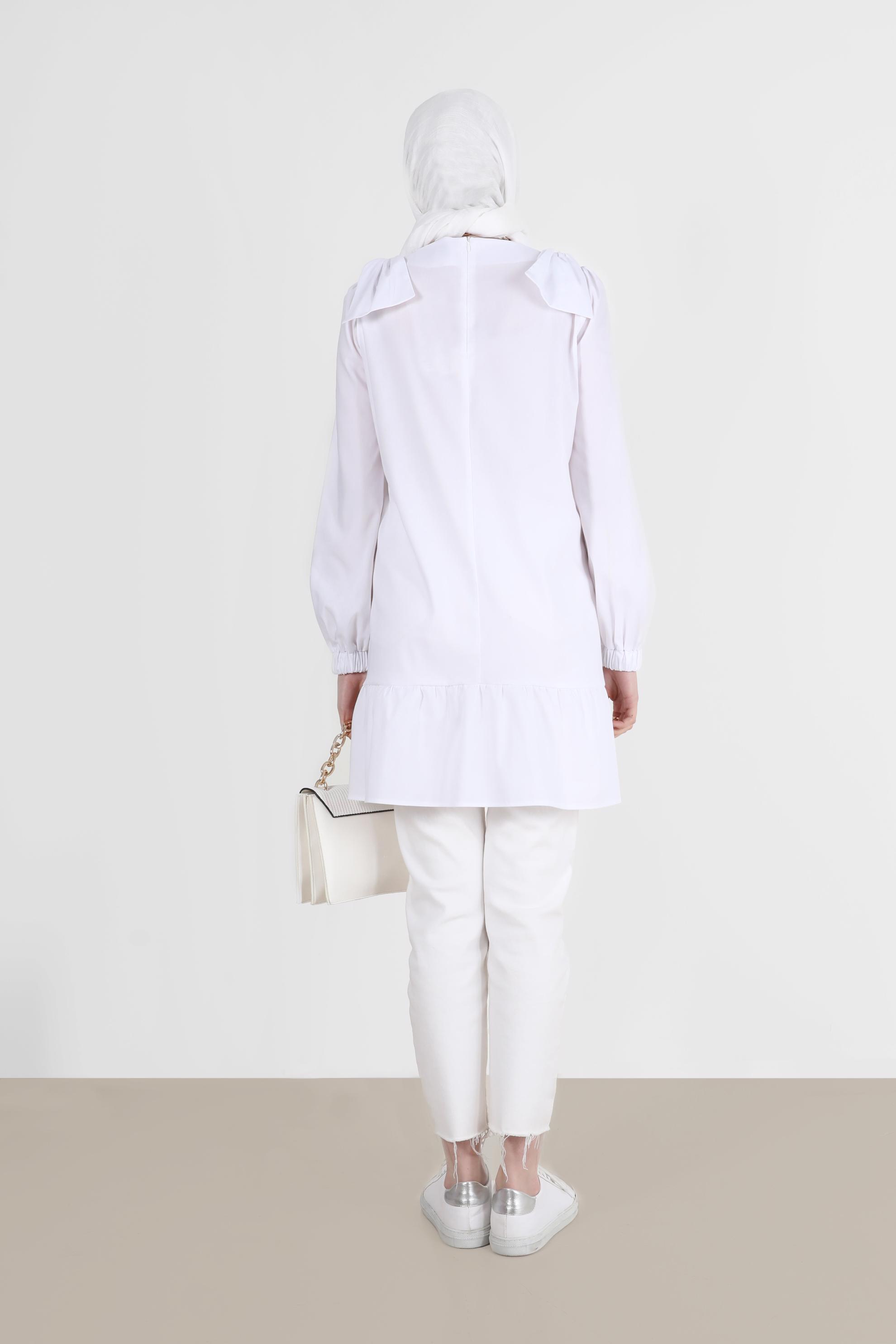 Tesettür giyim BEYAZ FİYONK DETAYLI TUNİK 42663 