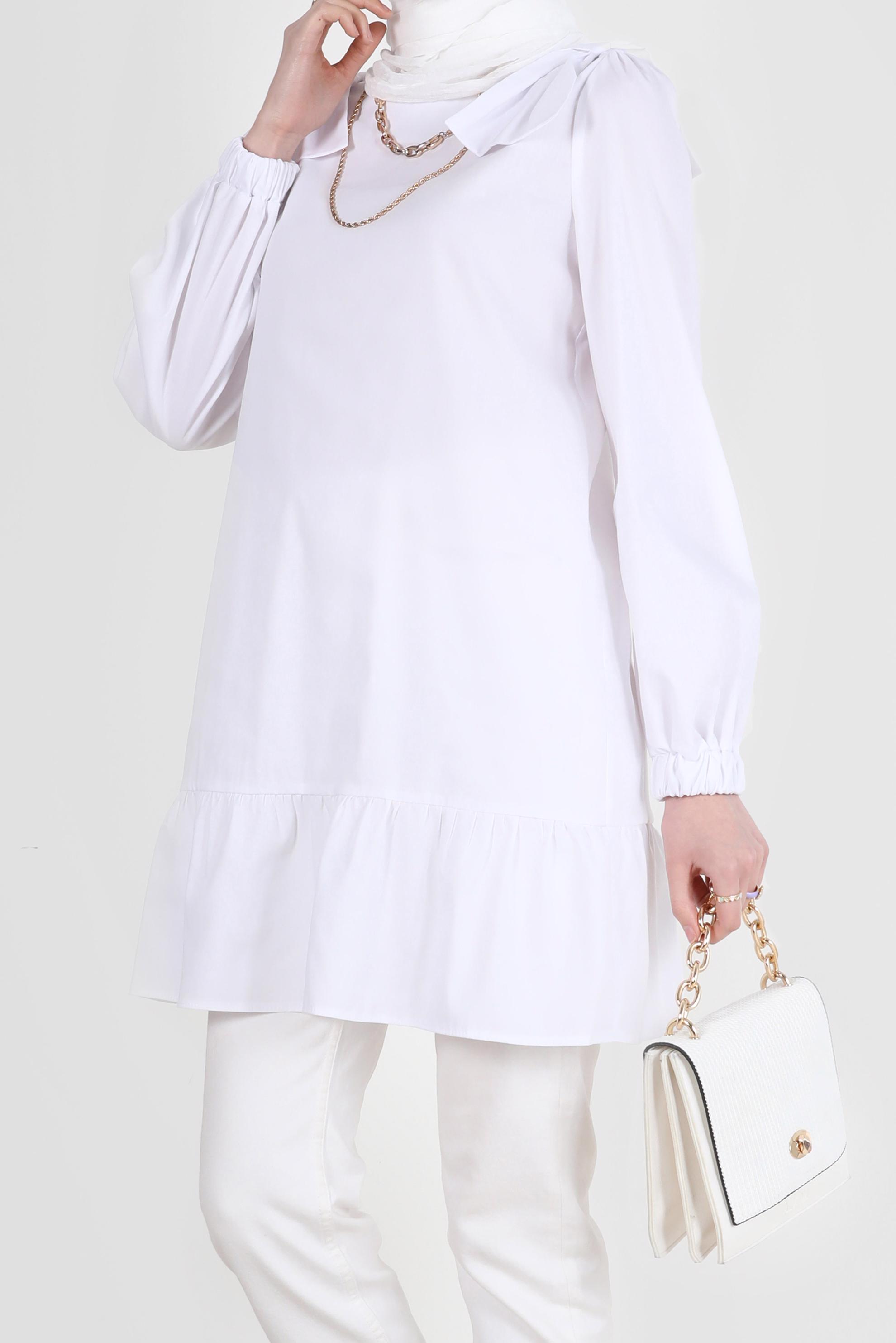 Tesettür giyim BEYAZ FİYONK DETAYLI TUNİK 42663 