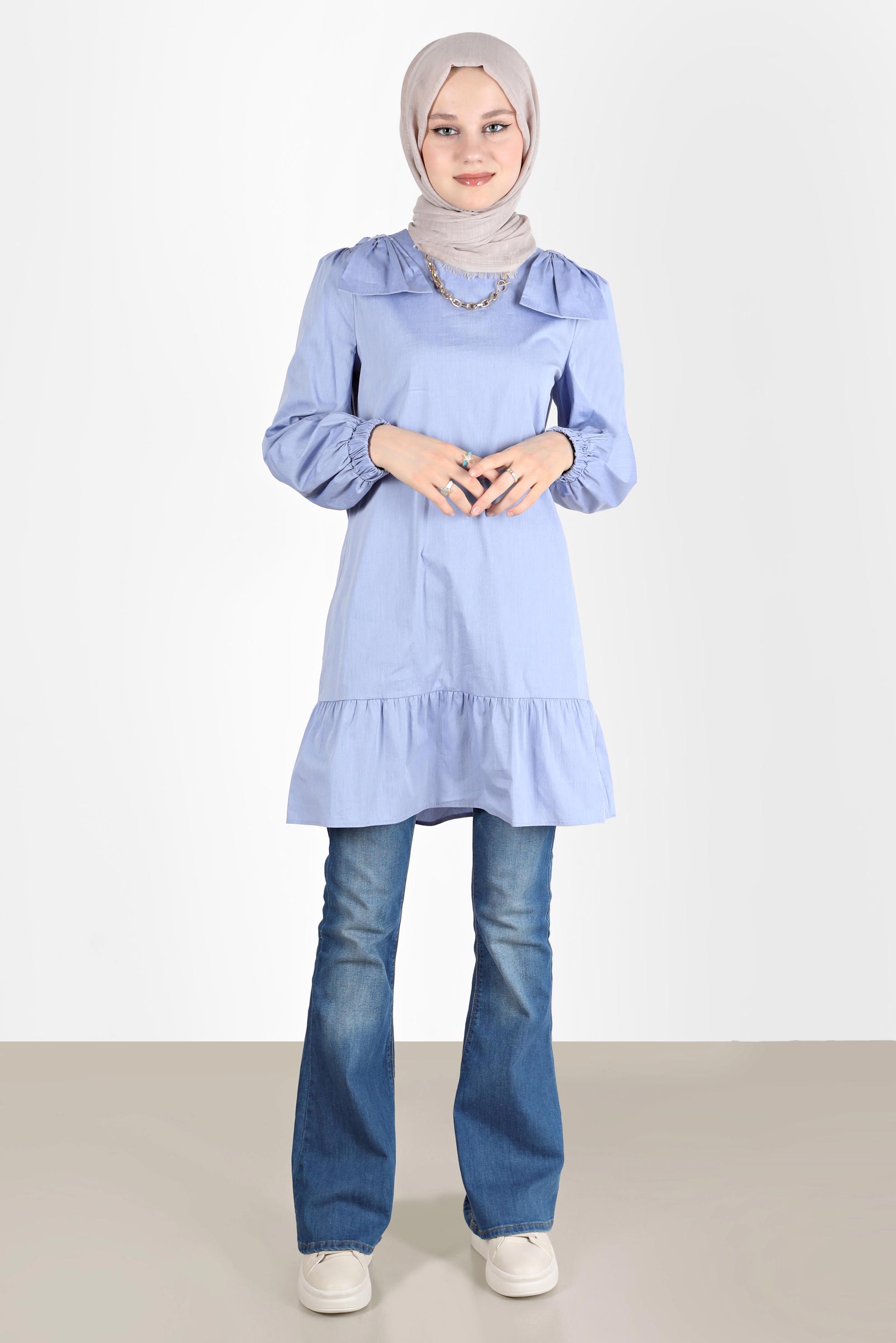 Tesettür giyim MAVİ FİYONK DETAYLI TUNİK 42663 
