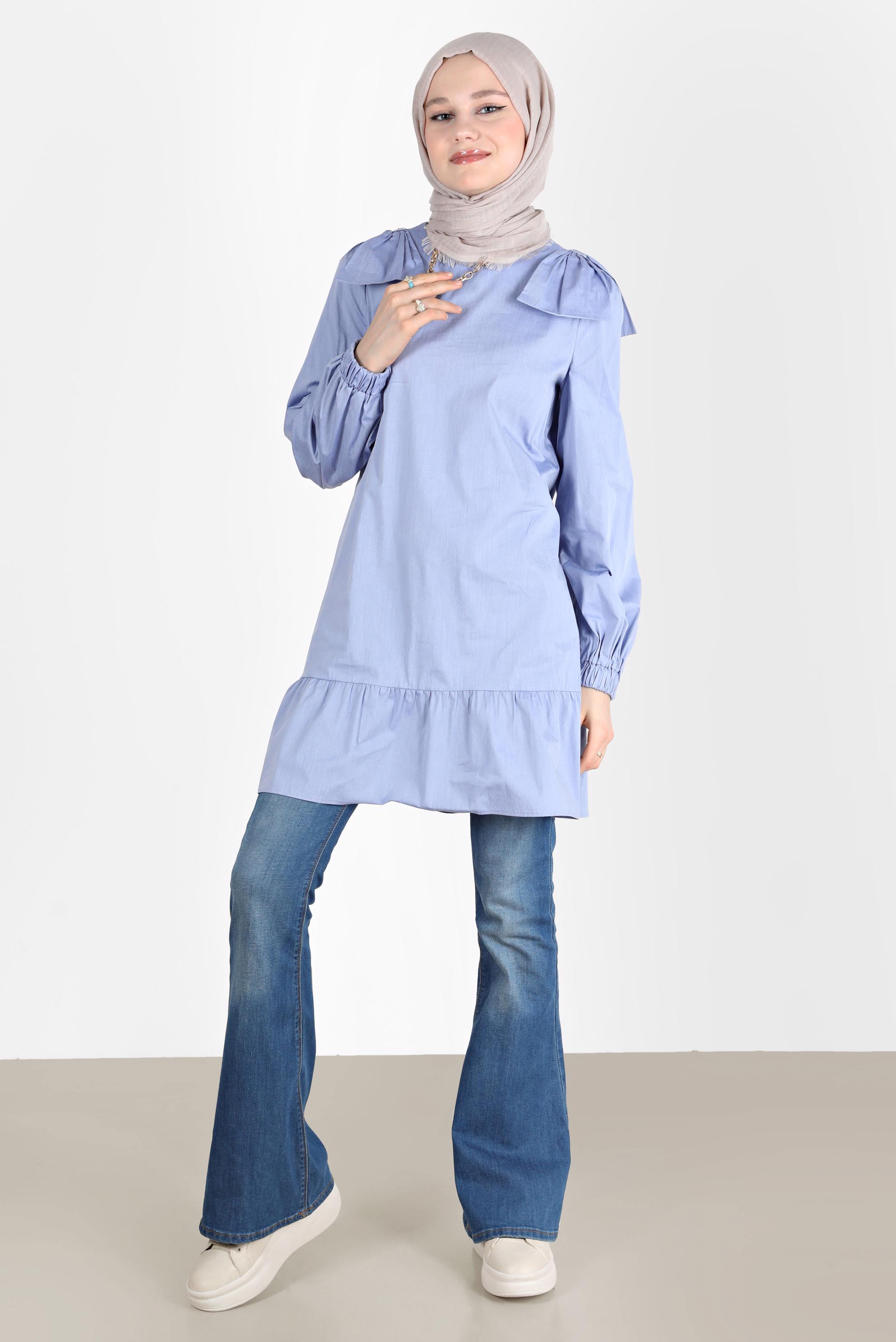 Tesettür giyim MAVİ FİYONK DETAYLI TUNİK 42663 