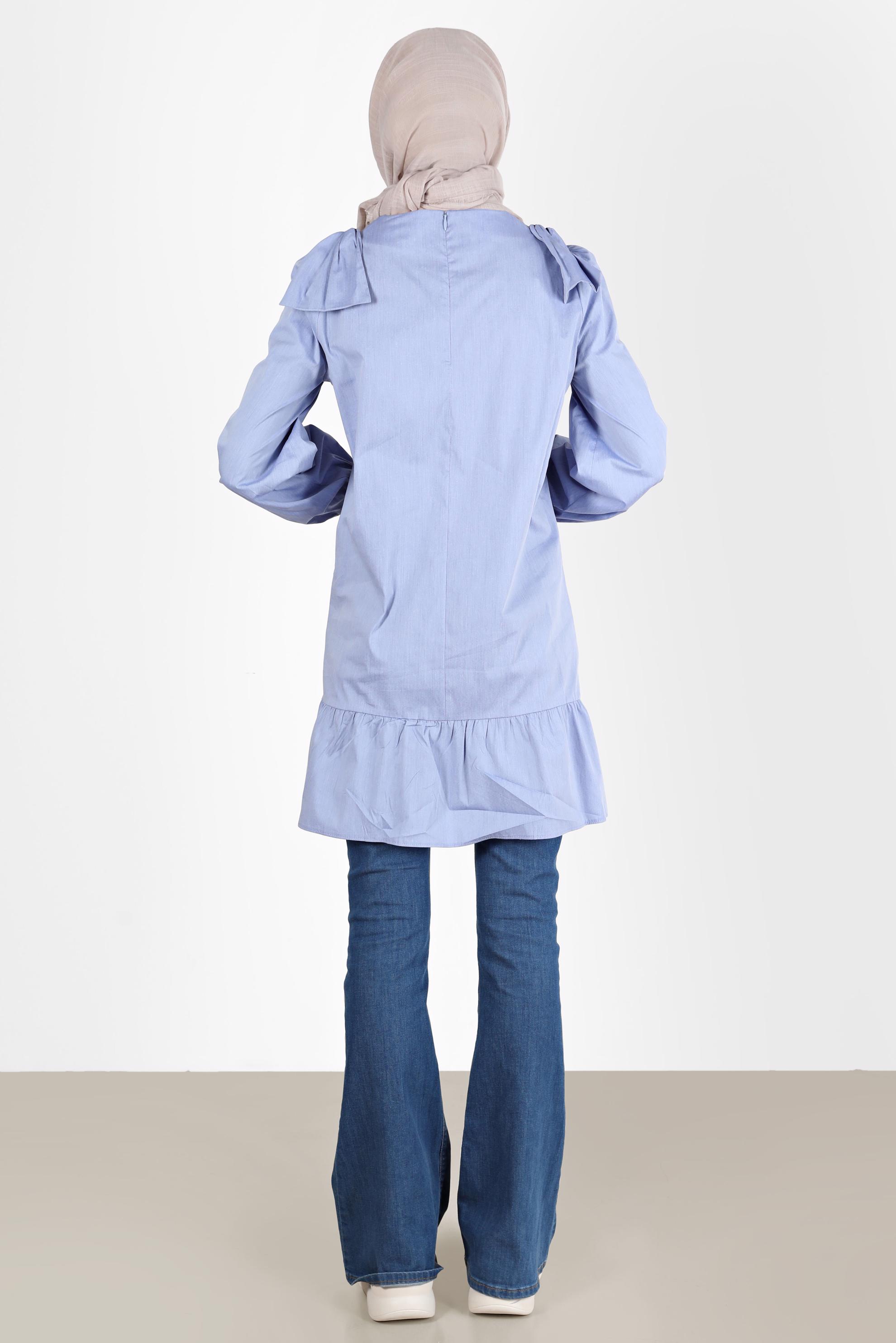 Tesettür giyim MAVİ FİYONK DETAYLI TUNİK 42663 