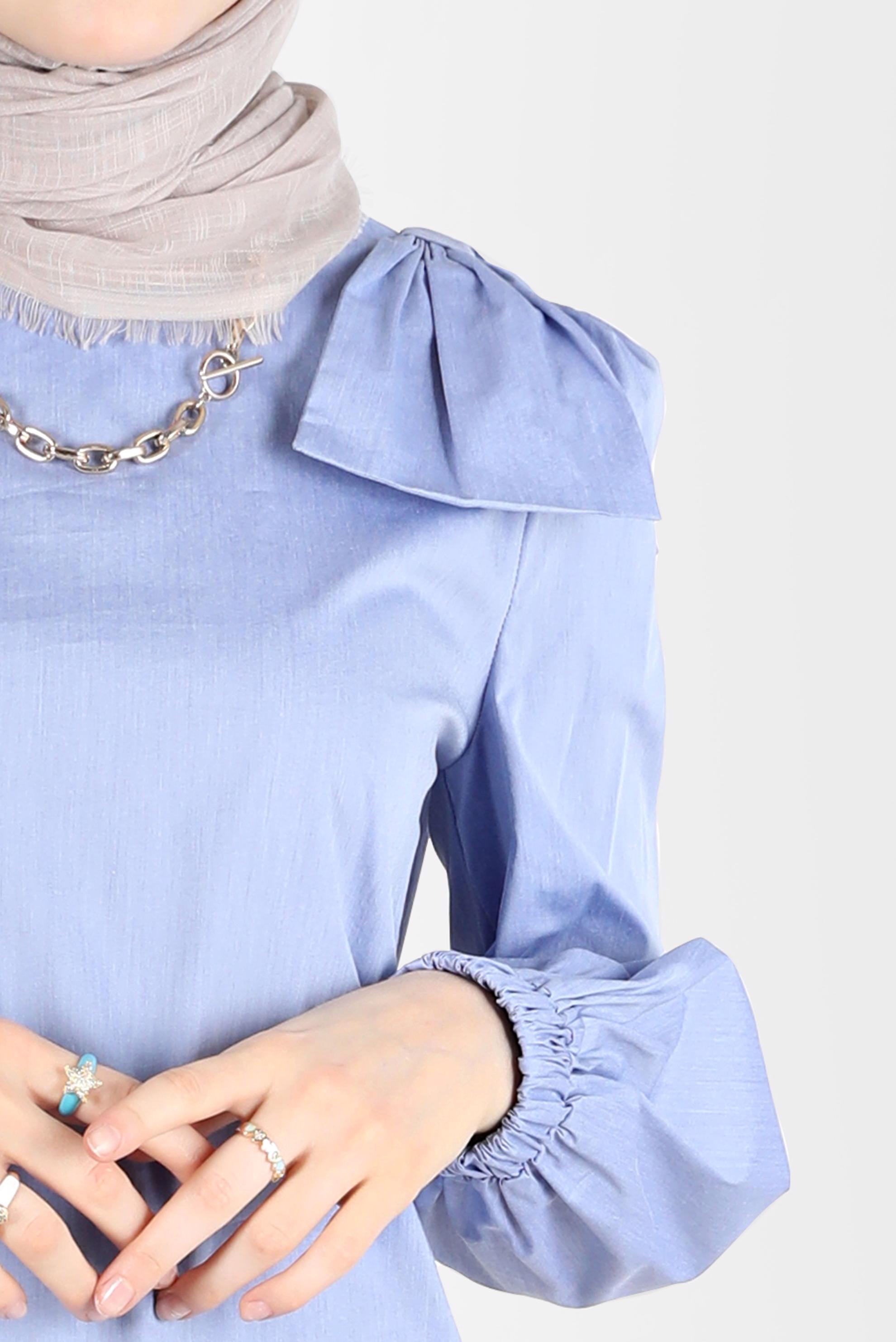 Tesettür giyim MAVİ FİYONK DETAYLI TUNİK 42663 