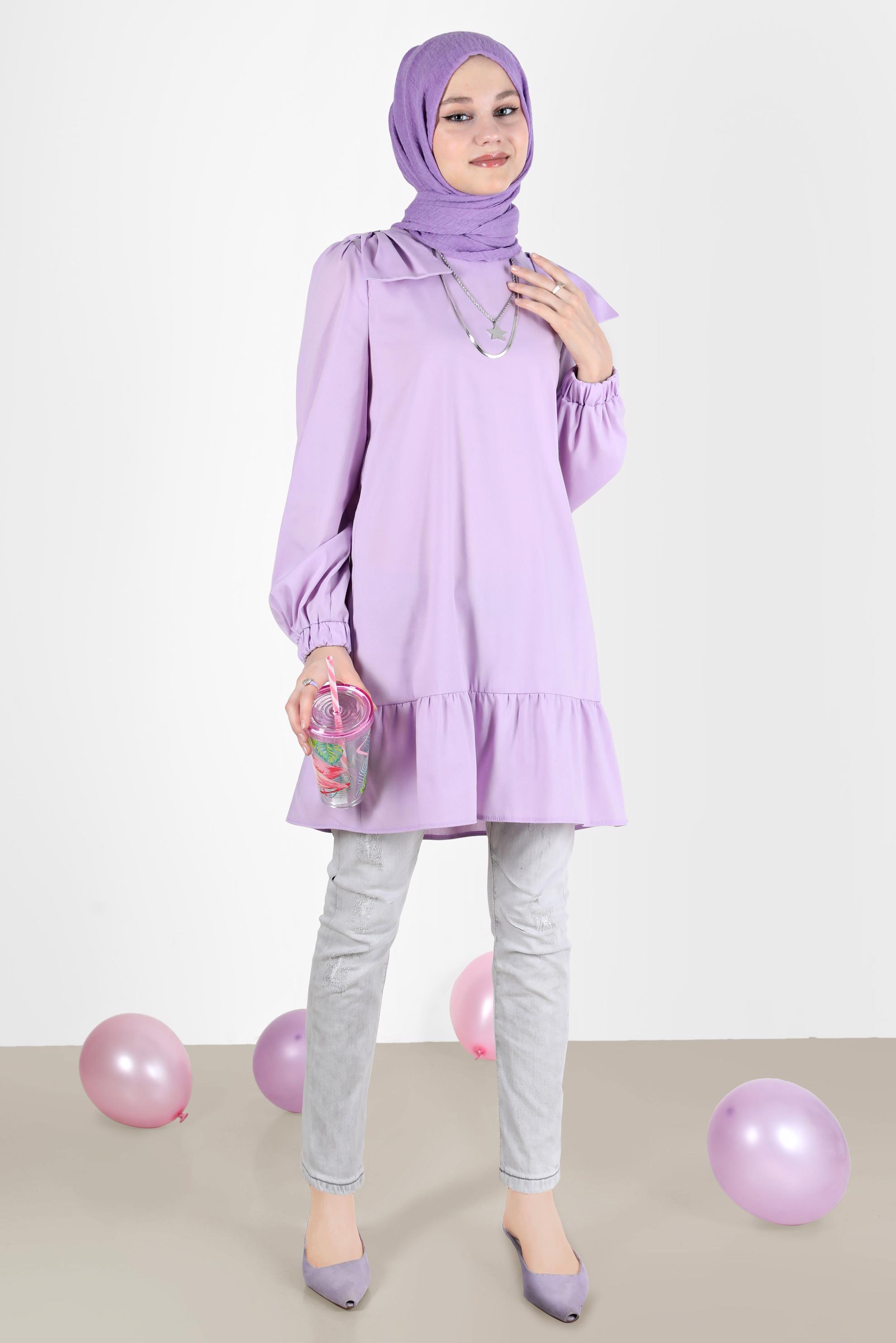 Tesettür giyim MOR FİYONK DETAYLI TUNİK 42663 