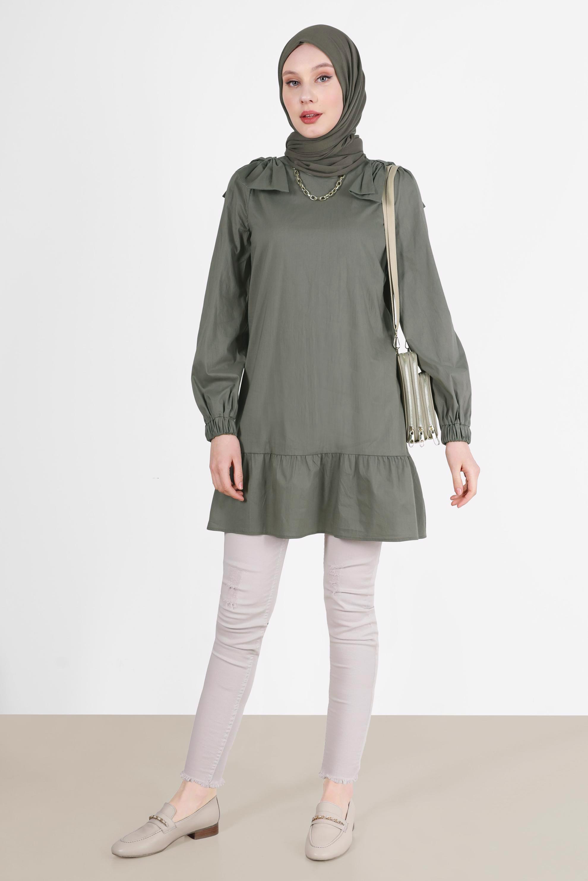 Tesettür giyim HAKİ FİYONK DETAYLI TUNİK 42663 