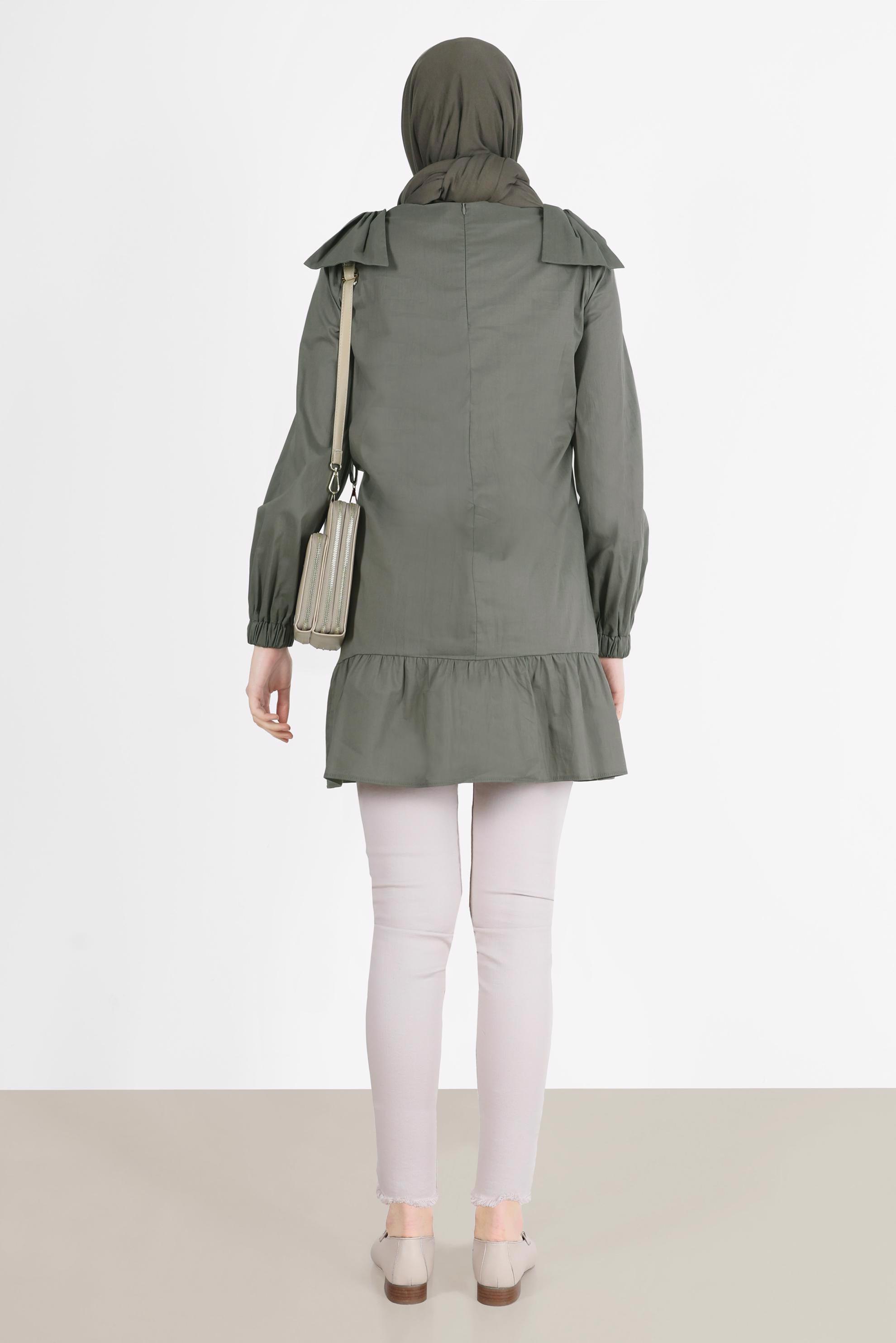 Tesettür giyim HAKİ FİYONK DETAYLI TUNİK 42663 